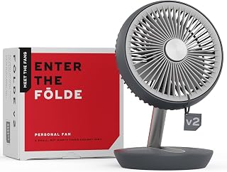 NUUK Folde V2 Personal Rechargeable Fan For Travel|Folds 180° & Fits In Any Bag|Cordless,7-Inch|16 Hr Run Time,4 Wind Speeds|Super Silent BLDC Motor|For Hiking,Picnics,Beach,Camping