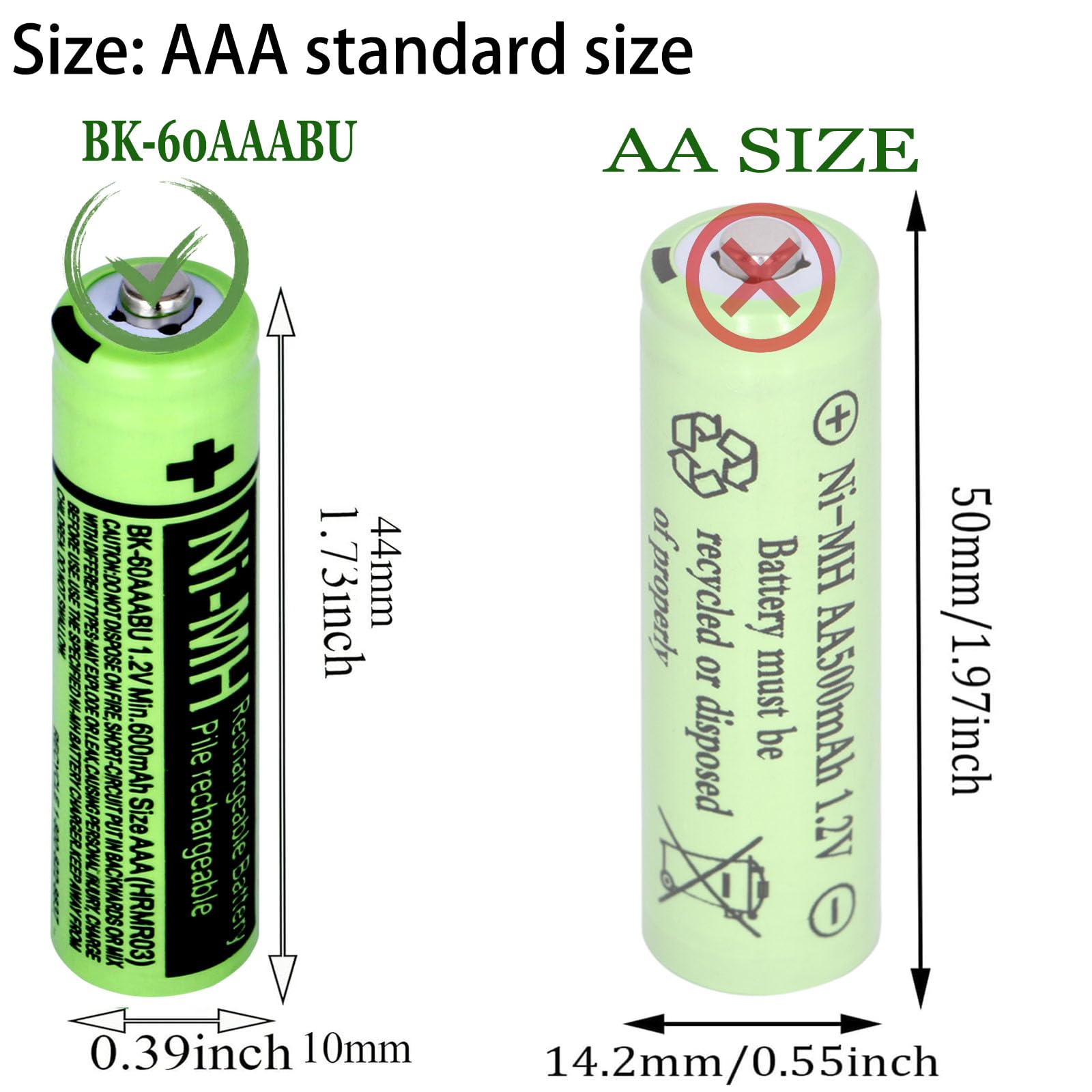 4 Packs BK-60AAABU 1.2V 600mAh Replacement Batteries,AAA Ni-MH Rechargeable Batteries 1.2V for Panasonic Cordless Phones, Phone Handset BK60AAABU Battery