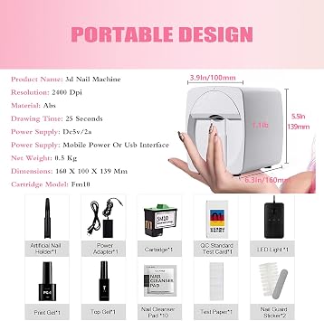 Nail Printer Machine Digital Nail Pri 3D Nail Printer Machine for DIY Nail Design, Home and Salon Use, 2400dpi High-Res Printing Orange