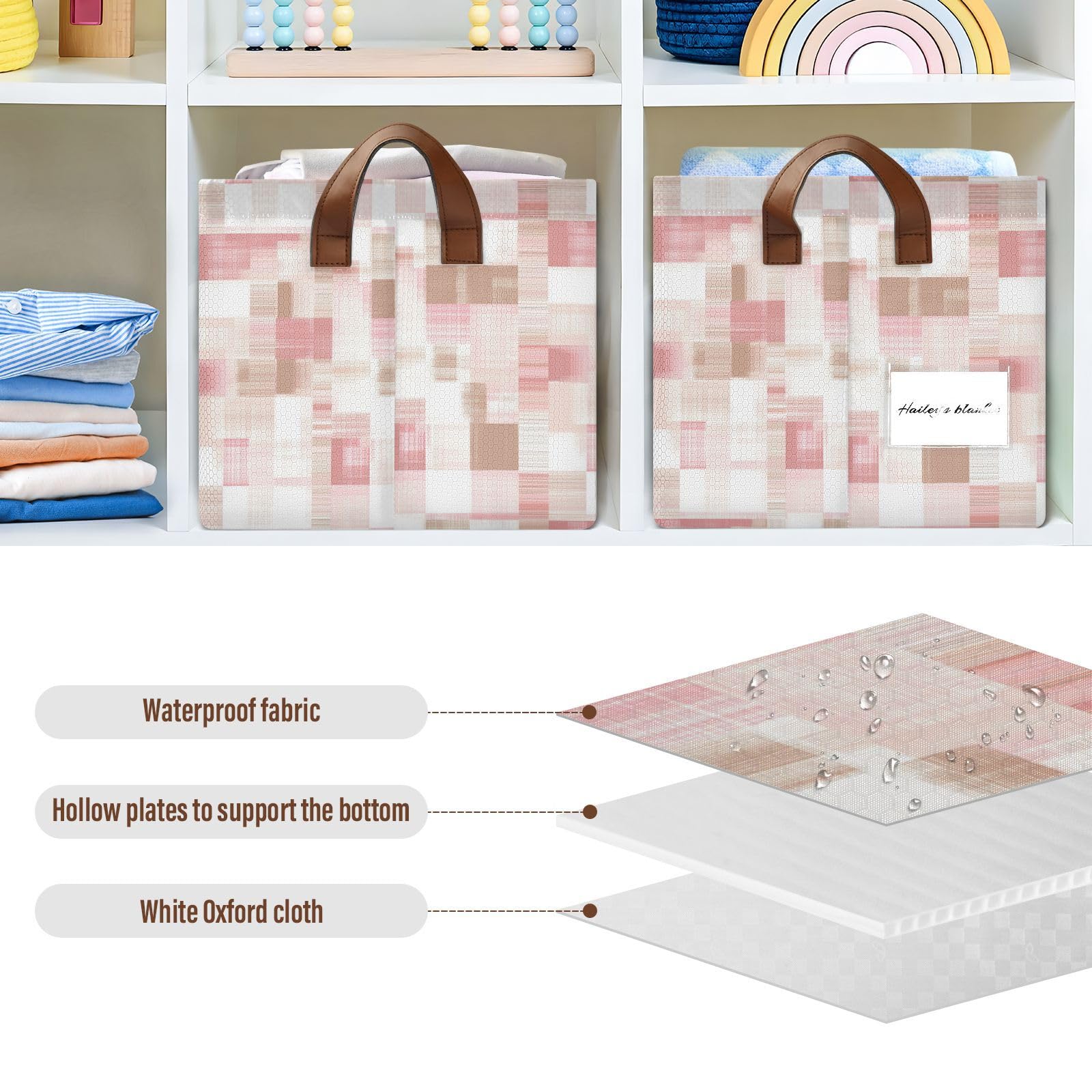 KLL W jodełkę w kratkę białe różowe dekoracyjne składane kosze z uchwytami pojemniki do przechowywania na półki szafa 2 szt. cajas de almacenamiento para closet