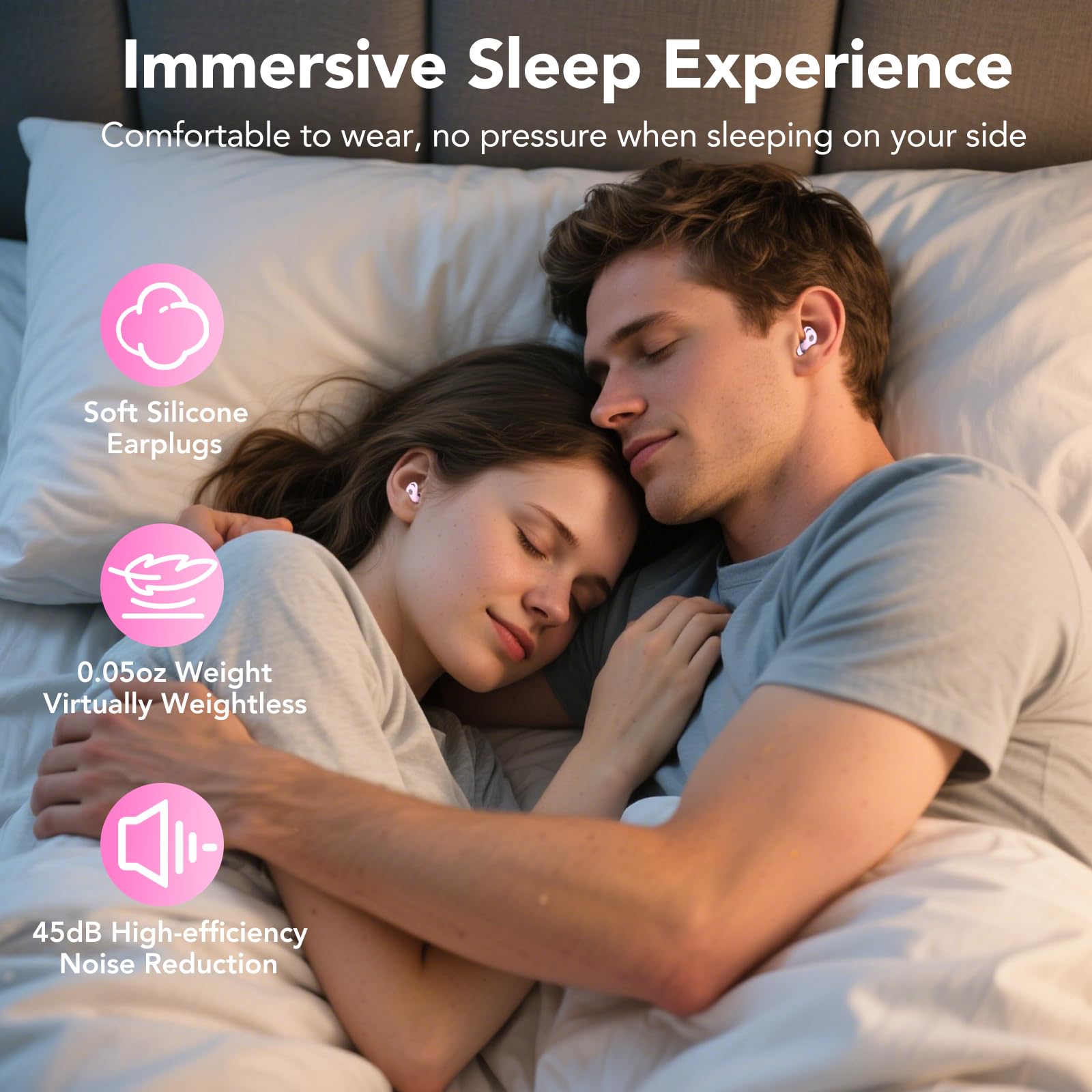 Tappi per le orecchie per dormire, protezione dell'udito per dormire, 45 dB di cancellazione del rumore, in silicone, morbidi e riutilizzabili, 8 auricolari in 4 misure (XS/S/M/L), per aereo concerto