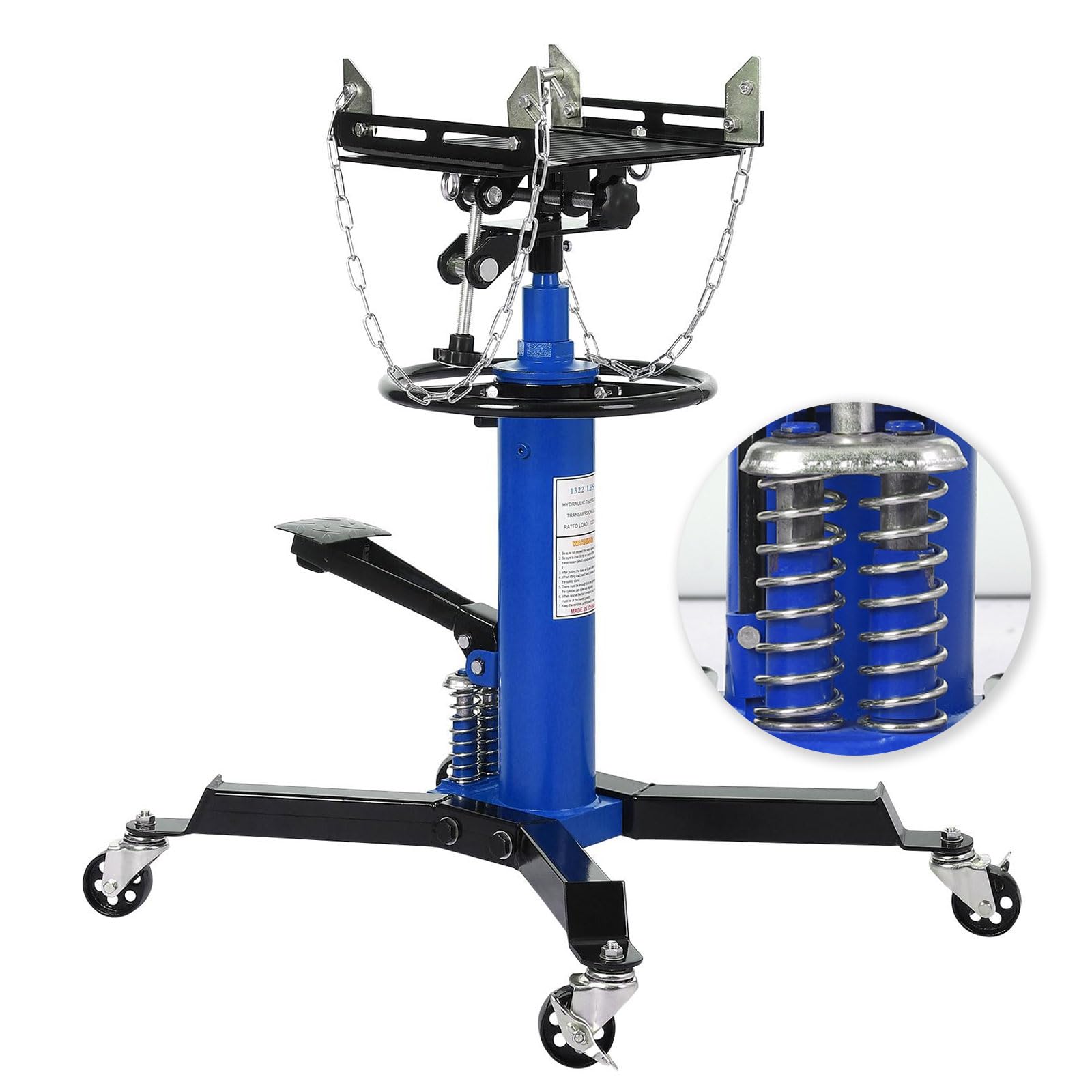 GarveeTech 2-Plunger Transmission Jack, 1322 LBS (3/5 T) Capacity 33.5 in- 69 in High Lifting Height, 2-Stage Hydraulic Telescopic Jack, Heavy Duty Floor Jack w/Foot Pedal, 360° Swivel Wheel, Blue