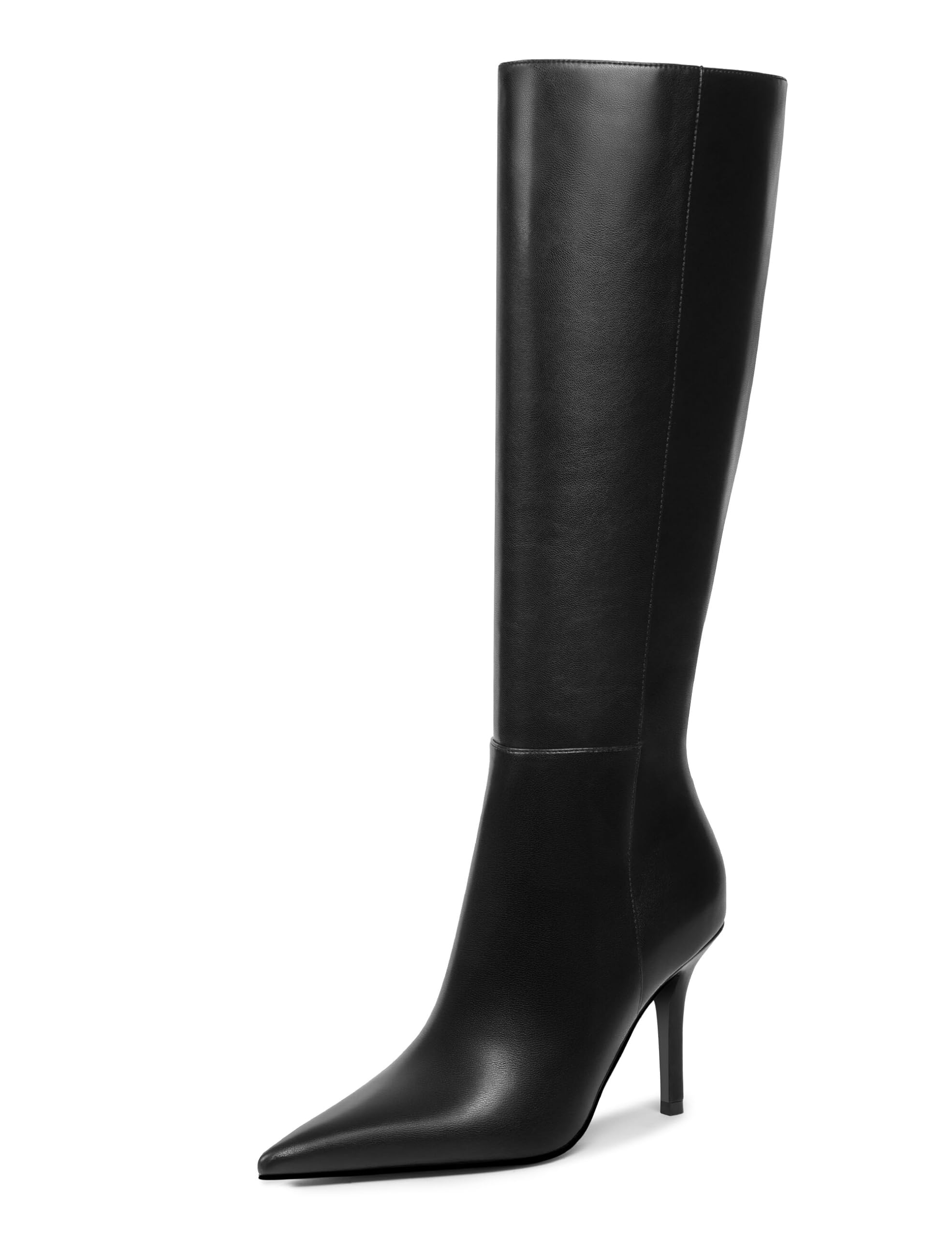 Womens Knee High Boots Stiletto Heel Pointed Toe Tall Boots Side Zipper Leather Fashion Long Boots