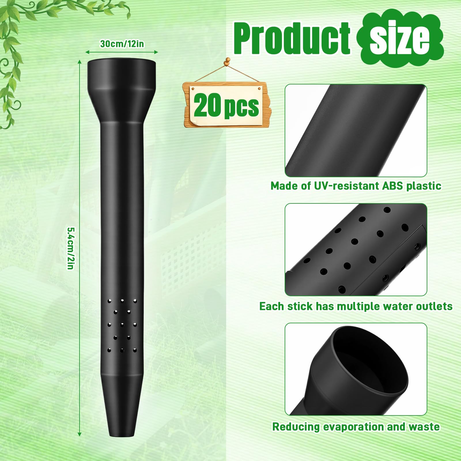 Confezione da 20 picchetti per irrigazione delle radici da giardino, 30,5 cm, in plastica ABS, protezione dai raggi UV, picchetto per irrigazione profonda, per alberi, cespugli e arbusti
