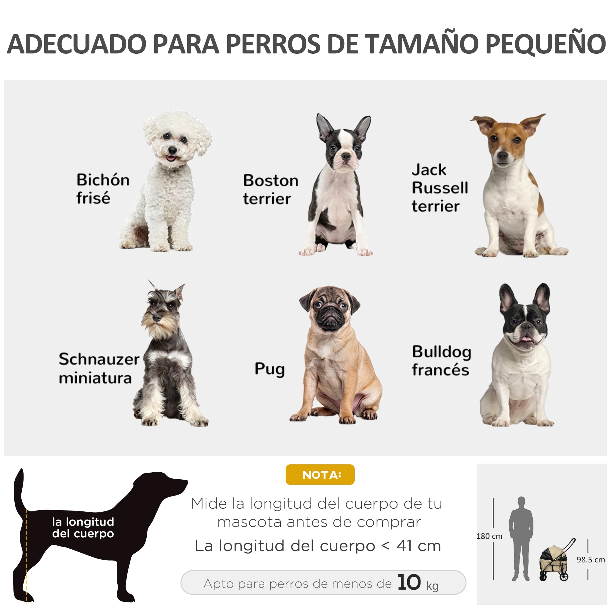 PawHut Carrito para Perros 2 en 1 Cochecito para Perros Pequeños Plegable con 2 Correas de Seguridad 2 Bolsillos Laterales Cojín Lavable y Ruedas Universales Carga 15 kg Caqui