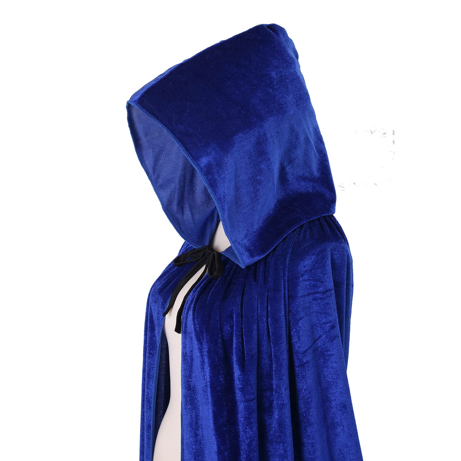 maxToonrain Velvet Hooded Cape for Adults Unisex Cloak with Hood for Halloween Christmas World Book Day Fancy Dress Costume (150cm-Blue) - Image 4