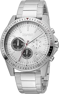 ساعة يد للرجال بحركة كوارتز وعرض أنالوج وسوار من البا من الفولاذ المقاوم للصدأ، لون فضي، موديل ES1G278M0055