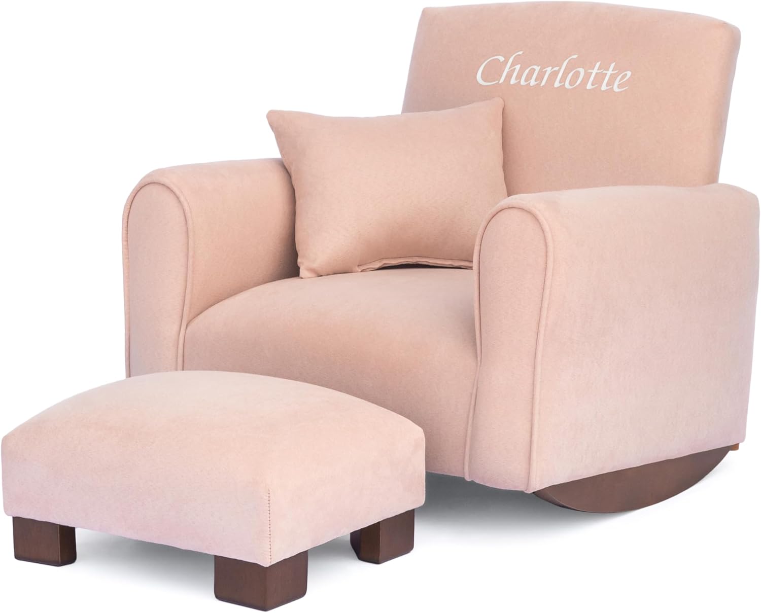 Toddler Personalized Armchair, Kids Upholstered Rocking Chair with Personalization, Toddler Chair with Personalized Name, Comfy Child Armchair, (Blush Suede, Rockers)