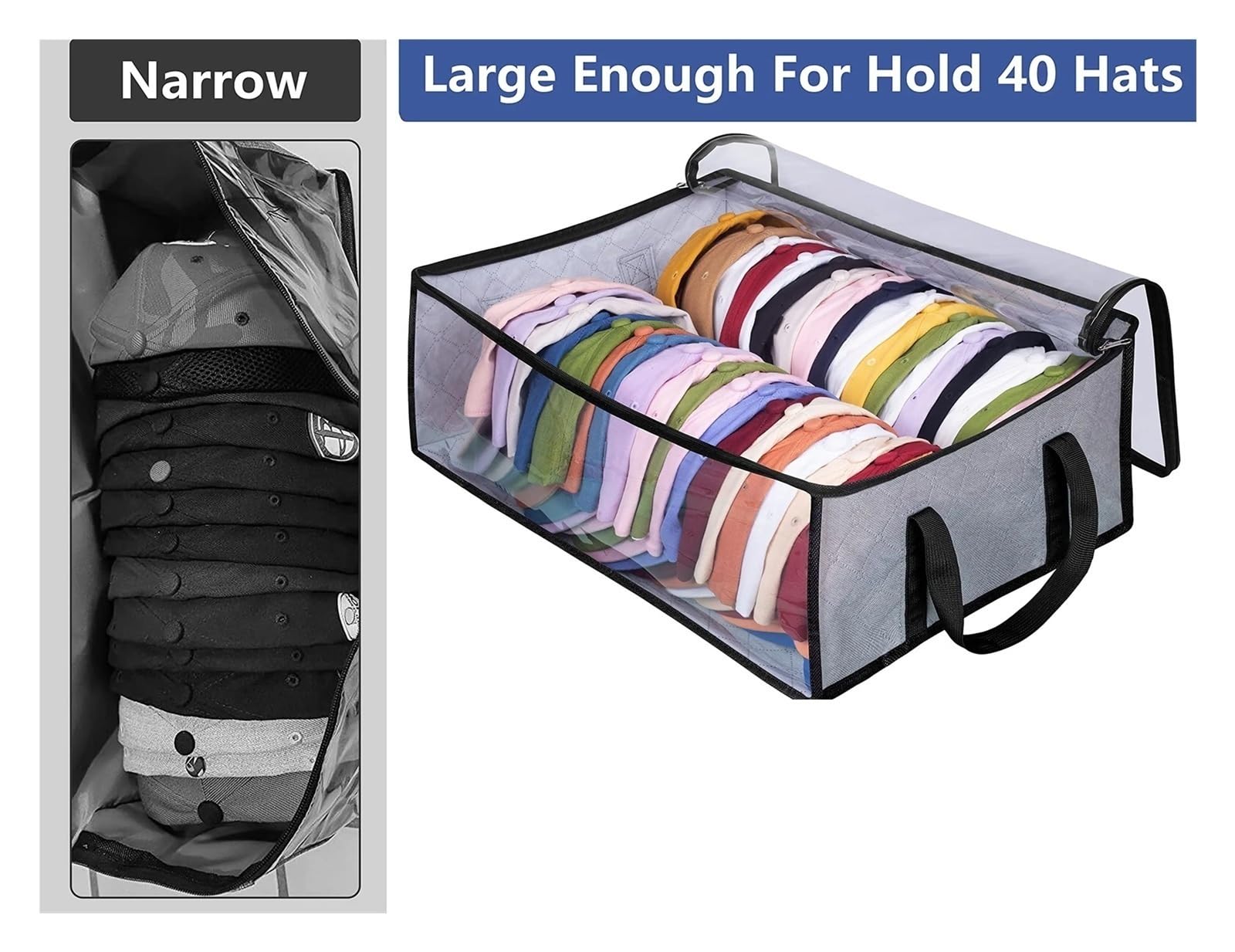 MRKU Boîte de Rangement pour sous-vêtements, Chaussettes et Soutiens-Gorge, compartimentée pour Casquettes de Baseball, avec 2 poignées compartimentées, Sac à Chapeau pour Livres et vêtements.