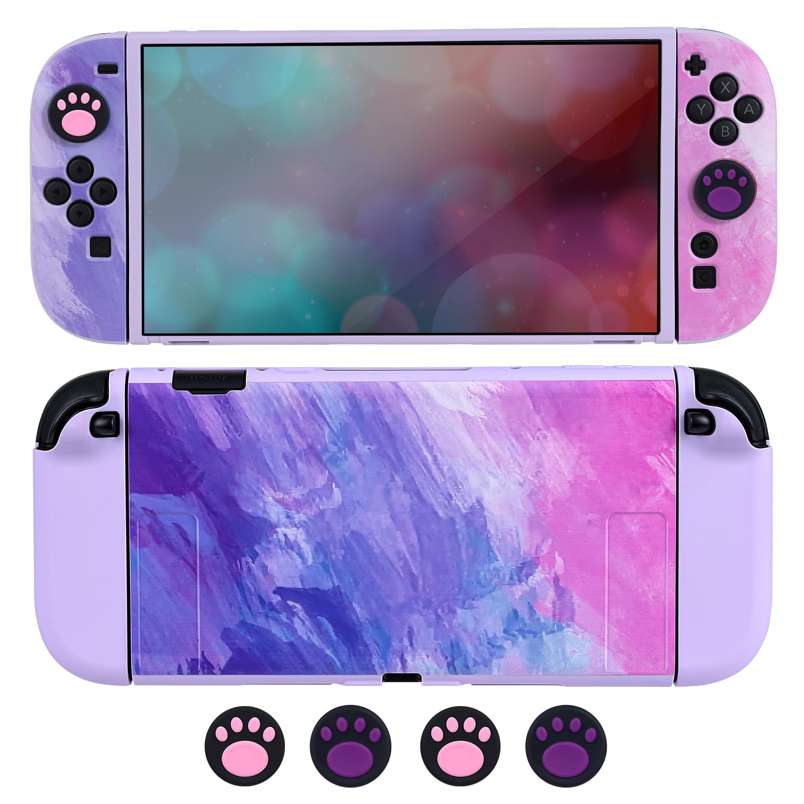 DLseego Switch2 用 ケース Switch2　カバー スイッチ2 カバー スイッチ 第二世代に対応　保護カバー スイッチ2ケース　分離式　TPU 超軽量 耐衝撃 傷つけ防止 全面保護 取り外し簡単 猫肉球グリップキャップ　パープル