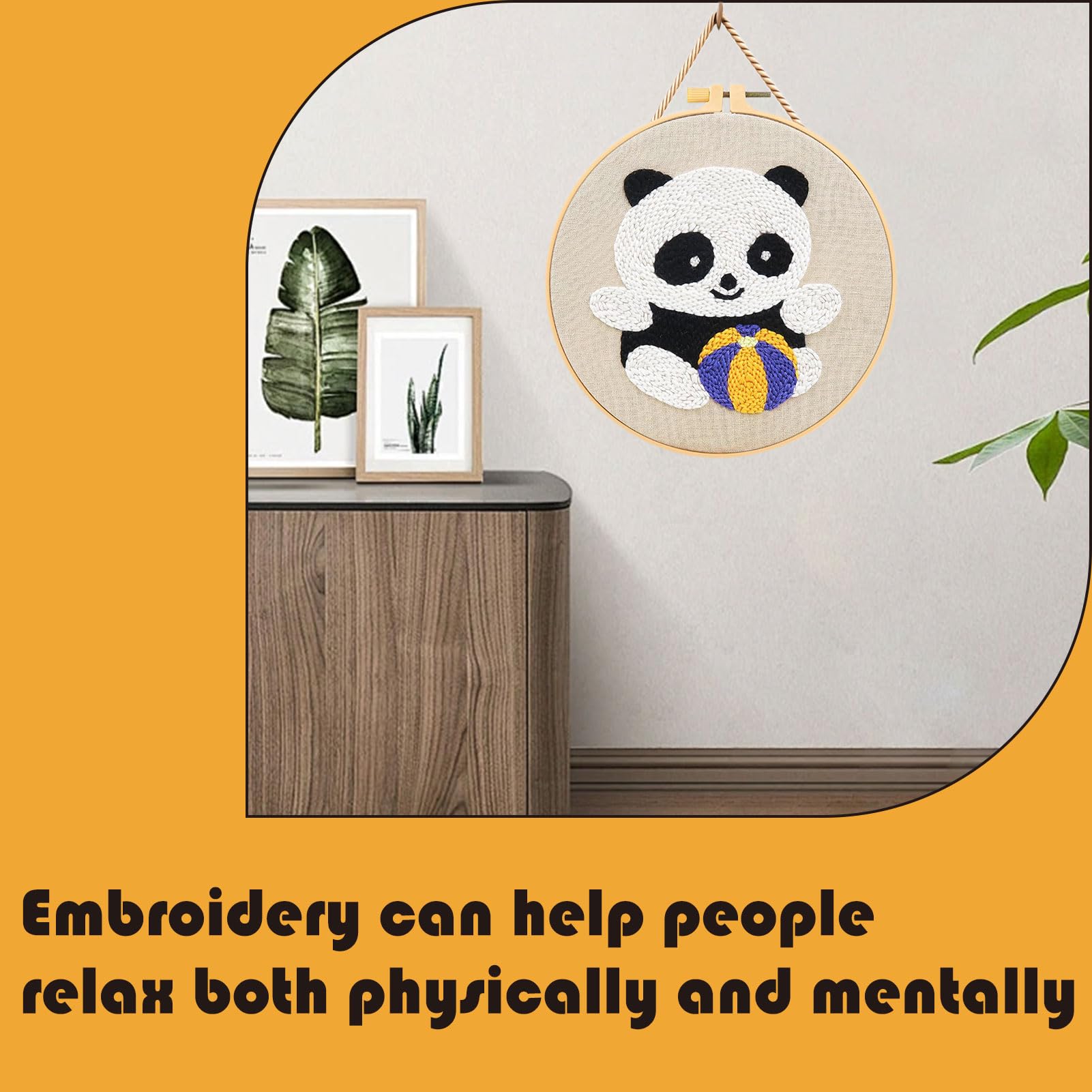 Kit Débutant Punch Needle Panda - Broderie DIY Avec Cadre Circulaire Et Fils Multicolores