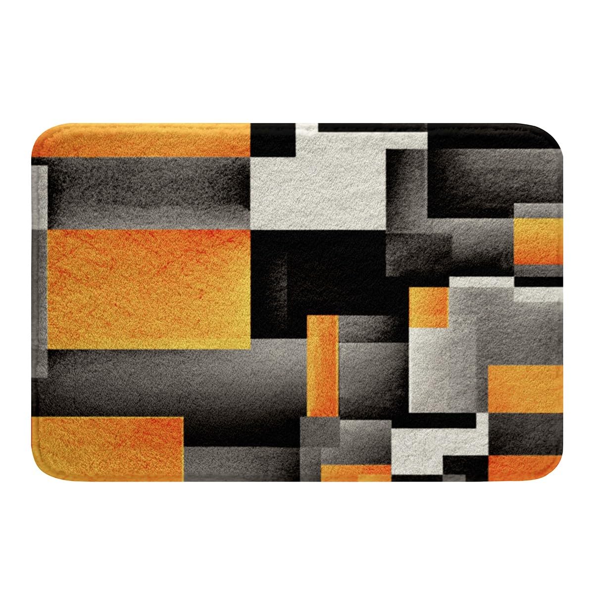 Homemissing Geometric Bathroom Rugs Orange Yellow Grey Black Buffalo Check Bath Rugs for Shower Tub for Modern Abstract Bath Mats for Bathroom Non-slip Stripe Line Bathroom Accossories 20x32 Inch