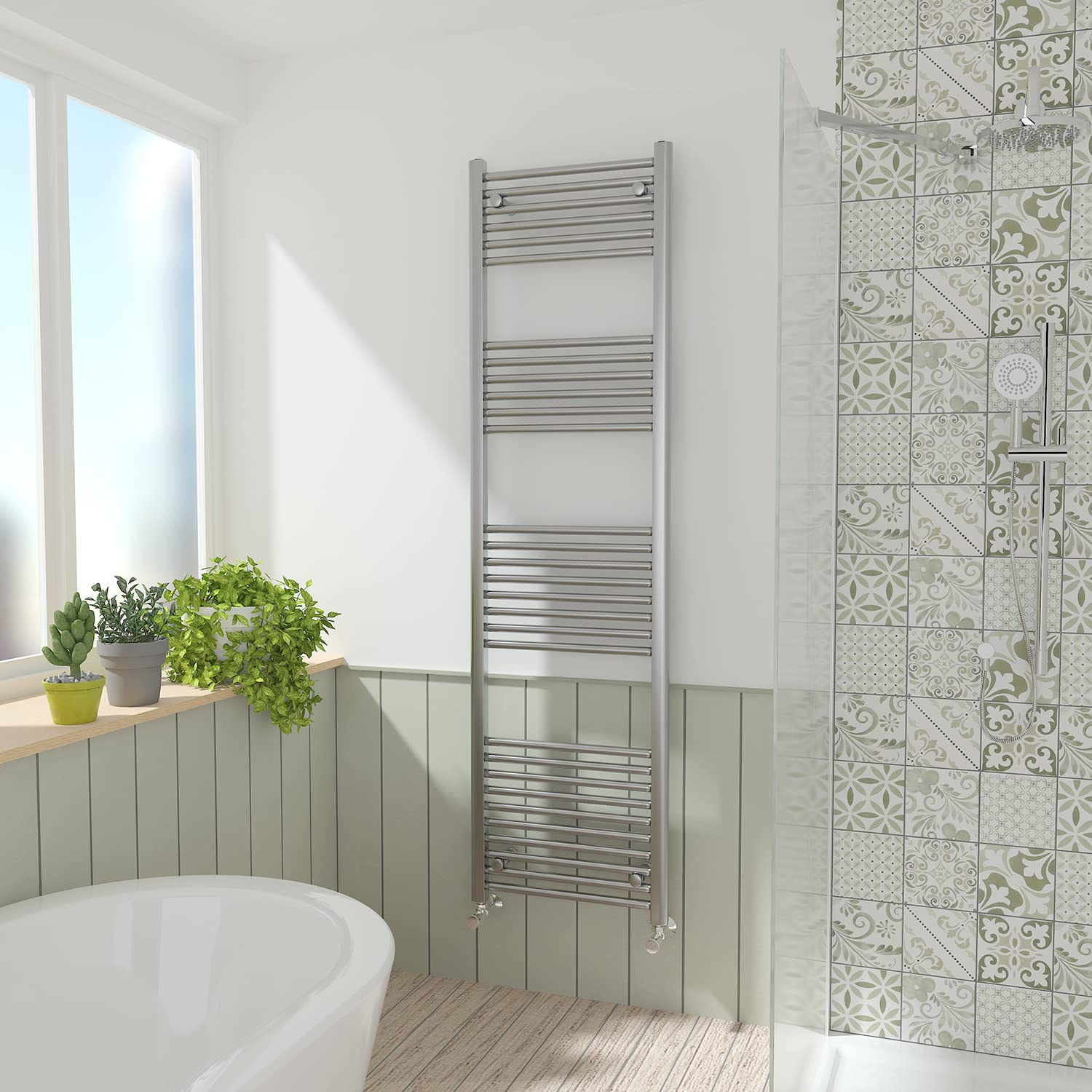 Nrg Chrome Straight Central Heating Towel Rail Bathroom Heated Rad Radiators Ladder Warmer - 1800×500Mm