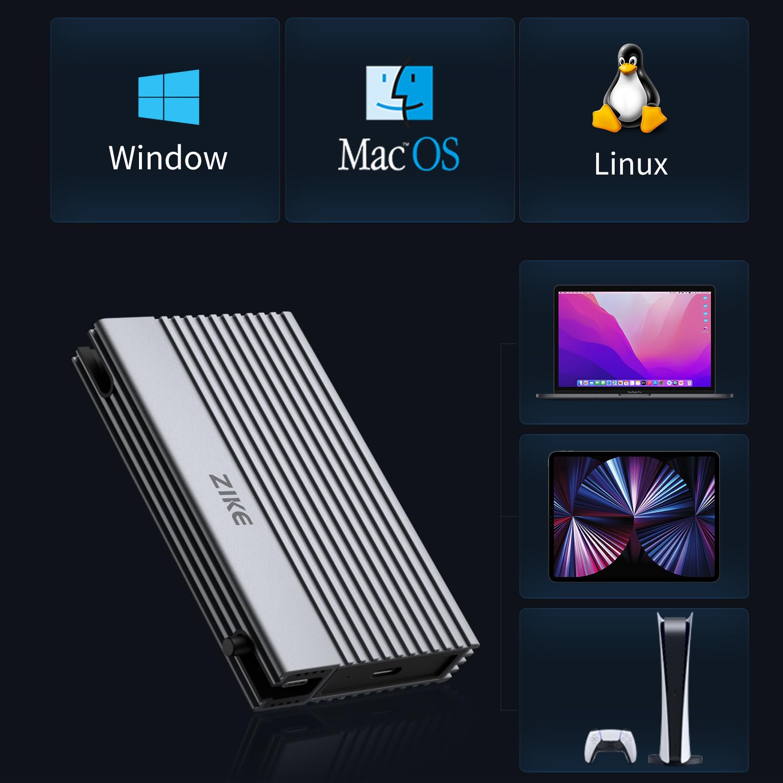 ZIKE Alloggiamento SSD da 40 Gbps M.2 NVMe USB4 fino a 3811 MB/s in alluminio Z666, compatibile con Thunderbolt4 M.2 M-Key 2280, USB4 USB3.2 Gen2/Gen1 PCI-E Gen 4x4