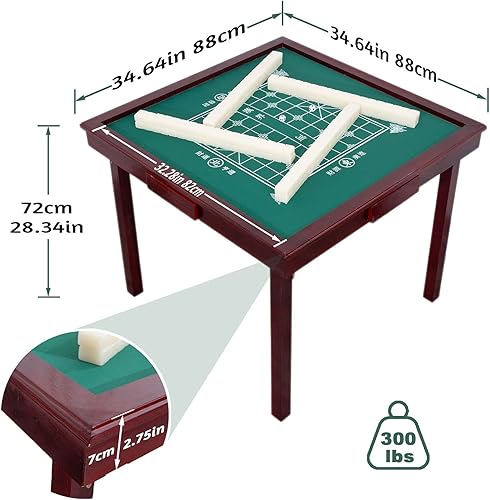 Miniatura 6 de Mesa Mahjong plegable, mesa de cartas multifunción de 35 pulgadas con 4 portavasos y 4 cajones, mesa de juego cuadrada para mahjong, blackjack de