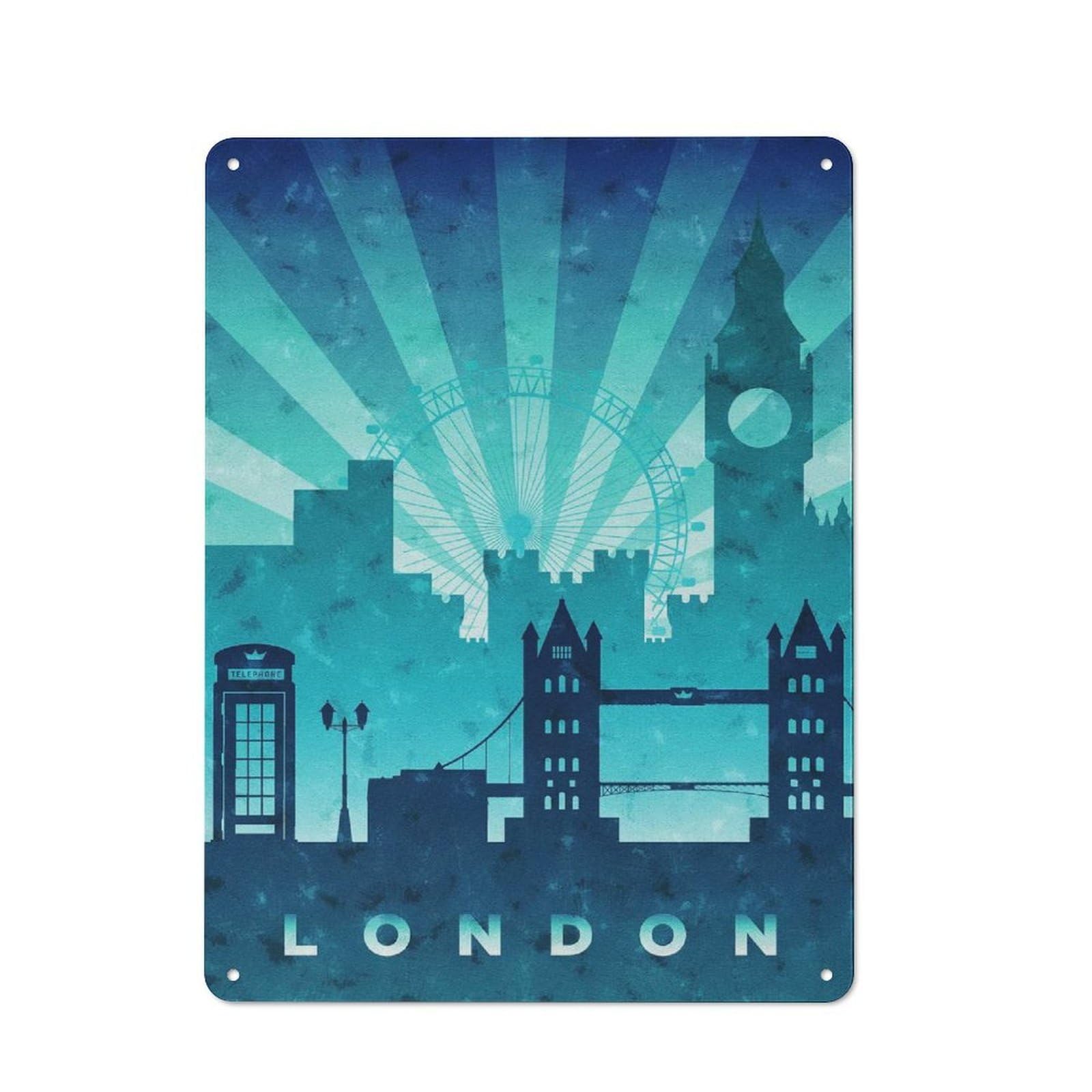 Junmoney London Vintage Tin Sign 40X30cm, Nostalgic Retro Room Decor For Bedroom, Office, Home Bar Or Dining Room