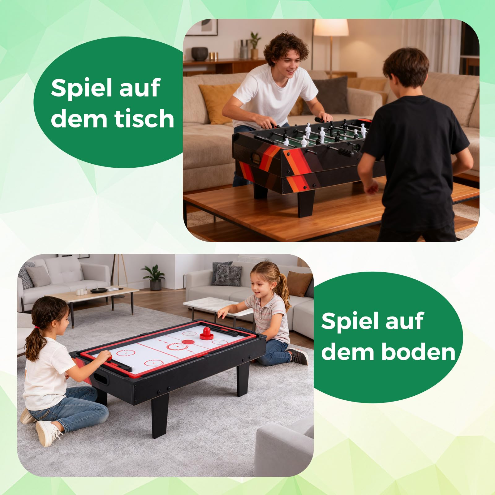 COSTWAY 4 in 1 Spieltisch, Tischkicker & Billard & Air Hockey & Tischtennis, Multifunktionstisch aus Holz, Tischfußball für Spielzimmer, Bars, Kickertisch für Kinder, Erwachsene