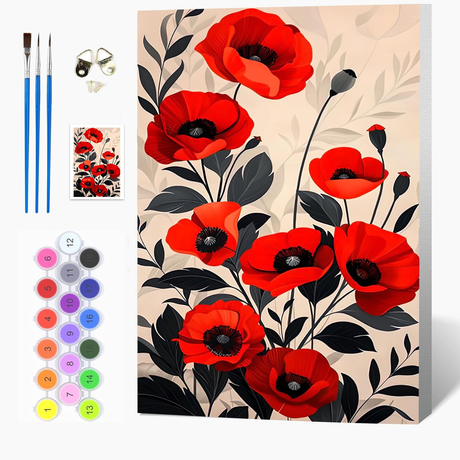 Auremi Flowers Paint by Numbers Kits for Adults Children,Flowers Painting Kits for Beginners On Clear Symbols Canvas with Wooden Framed, Easy DIY Acrylic Pigment Drawing 20x30cm