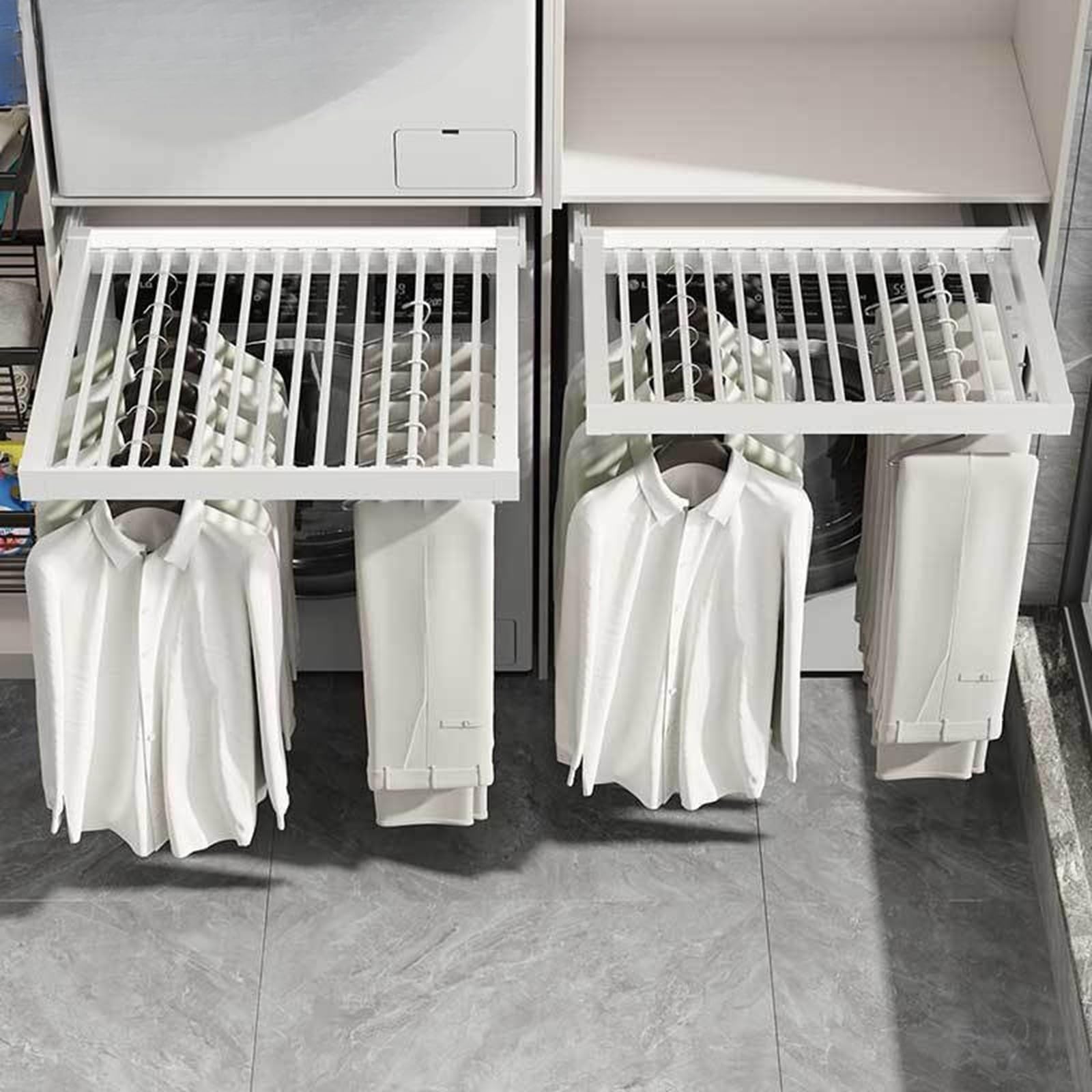 Tendedero invisible – Percha que ahorra espacio con riel deslizante para cajones de balcón y armario – Organizador de lavandería versátil para pantalones, camisas y almacenamiento de ropa