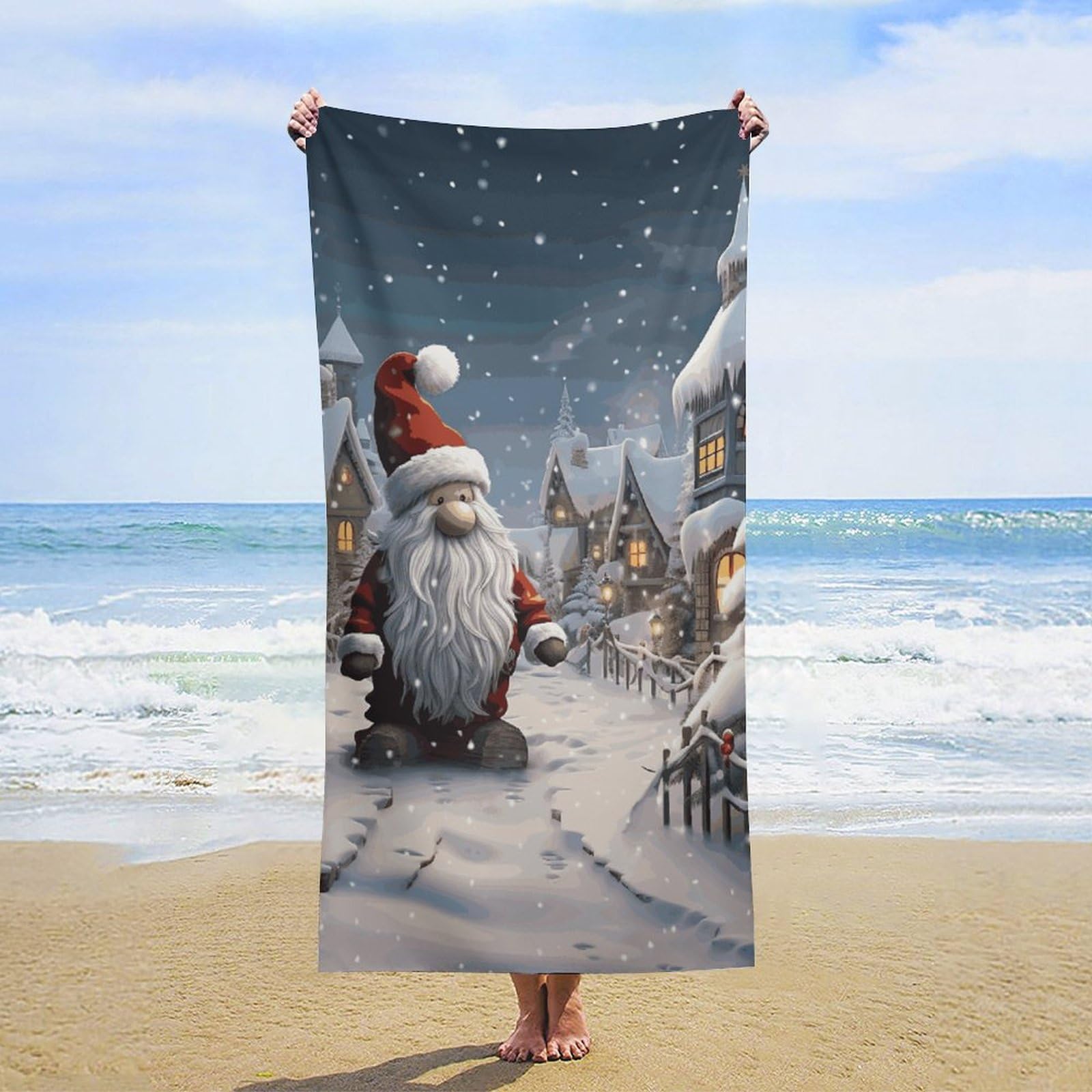 NTVOWPZO Christmas Snow Beach Towel Oversized Microfiber Bath Towels Lightweight Sand Proof Beach Towels Absorbent Pool Towels for Swimming Yoga Bathroom Towel 31.5" X 63"
