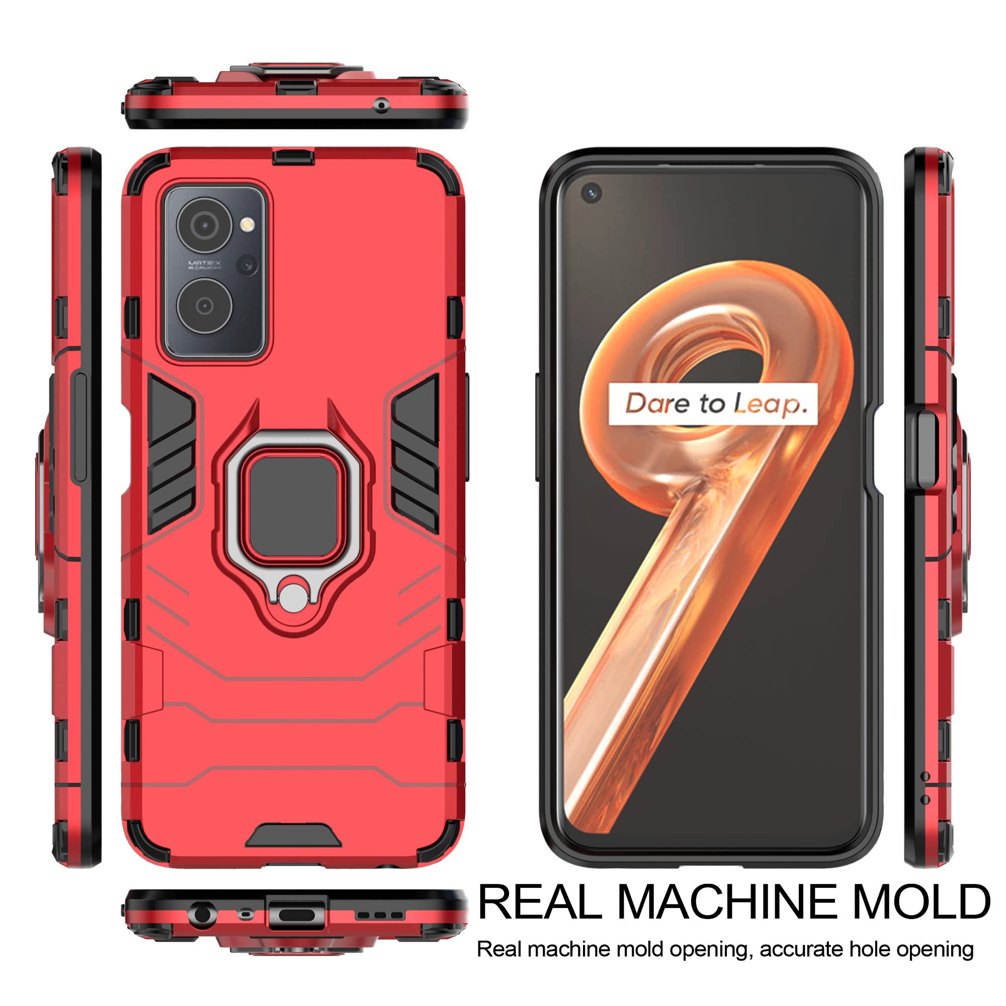 Custodia Hi-Case Per Realme 9i / Oppo A96 Con Sportello Fotocamera E Anello Supporto Magnetico (Rosso) - 3