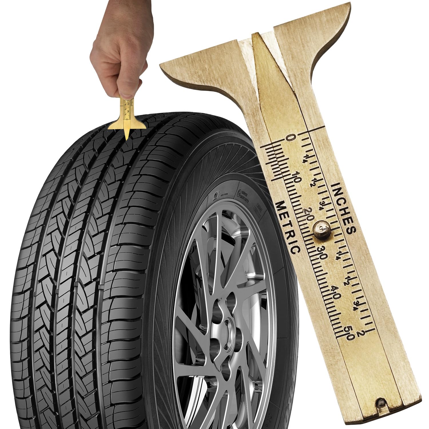 MIB Reifen-Profillehre Nr. 615/6 | Profiltiefenmesser für LKW & PKW Reifen | Messing-Reifenprofilmesser | Kfz Spezialwerkzeug | Profi-Messgerät für Profiltiefe | inkl. Etui (50mm)