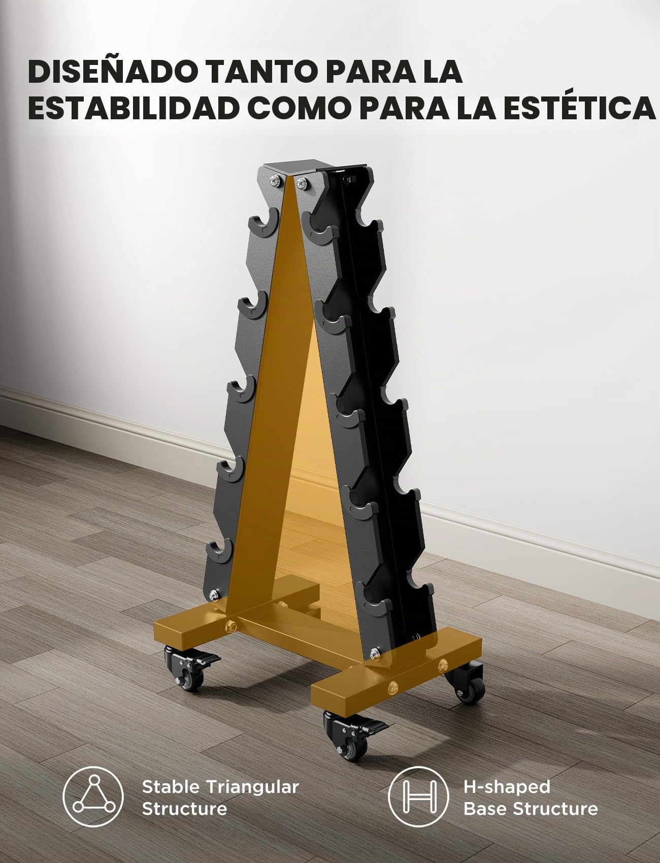 YOLEO 5 Niveles Soporte para Mancuernas con Rueda, Soporte Para Pesas de Alta Resistencia, Organizador de Almacenamiento Portátil Para el Hogar o el Gimnasio, Diseño Antideslizante