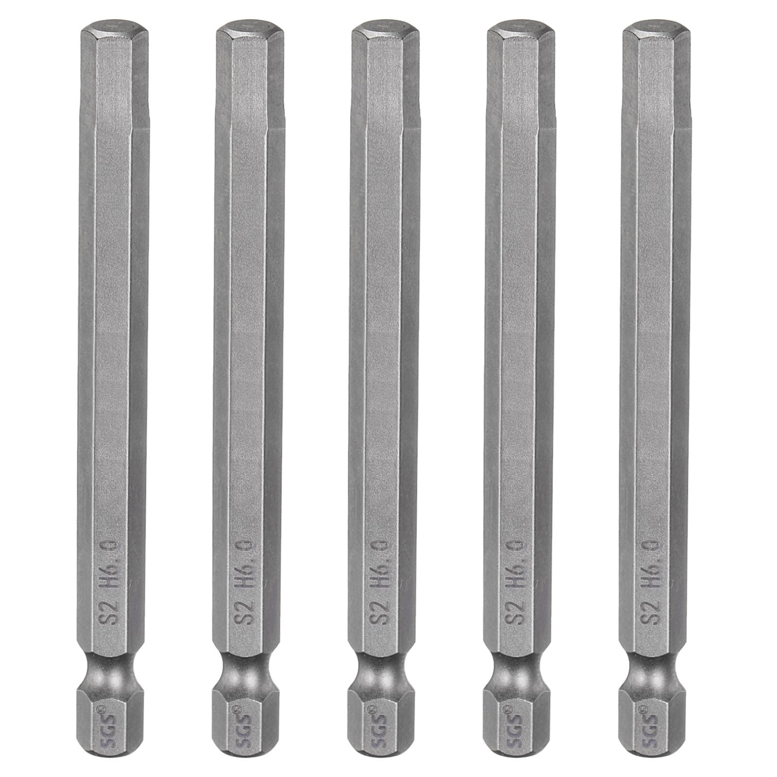 sourcing map 5pcs H6.0 Hex Head Drill Bit Wrench 6mm Metric Flat Tip 1/4" Hex Shank 80mm (3.15") Long Magnetic Hexagonal Screw Driver Socket Industrial Screwdriver Power Bits — image 1