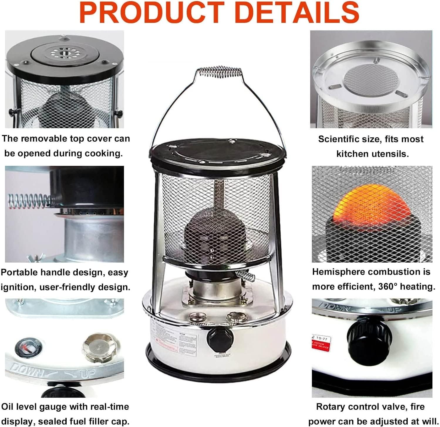 Kerosene Heater Portable Kerosene HeaterIndoor Use Portable Heater Cotton Core Good Burning Effect Kerosene Stove Heater with 5 Wicks Complete Accessories (Size : 2 Wicks) ()