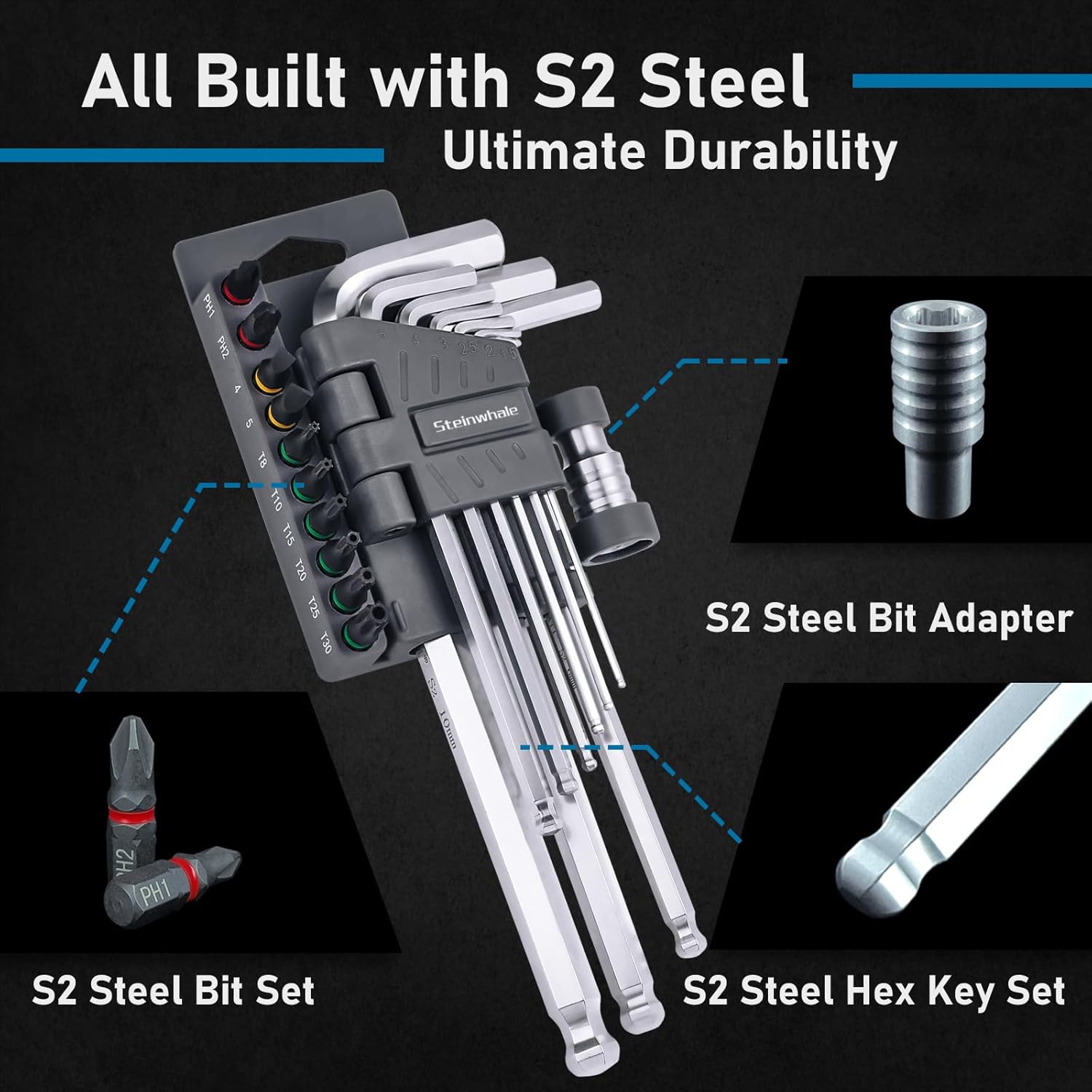 7.5" Flip Gate Latch Lock with Padlock Hole, 4mm Heavy Duty Aluminum Alloy Adjustable Door Latch, Metric Allen Key Set, S2 Steel Hex Key Set, Allen Wrench Set with Bit Adapter and Screwdriver Bits