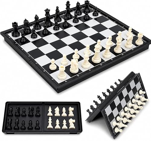 Sulfar Magnetic Chess Set with Folding Board, Portable Travel Chess Game with Magnetic Pieces and Storage, Educational Strategy Game for Kids and Adults, 25 x 25 cm