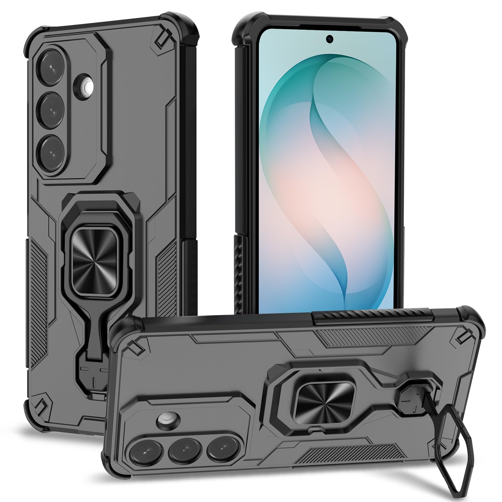 Funda para Samsung Galaxy A13 4G con Cristal Templado Protector Pantalla, Carcasa Antigolpes con Soporte anular metálico, Case Protectora de Grado Militar, Negro — view 63