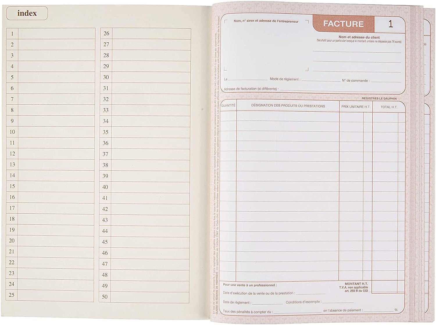 Lot de 3 Manifold FACTURES AUTO-ENTREPRENEUR 14,8x21, 50 dupli autocopiants
