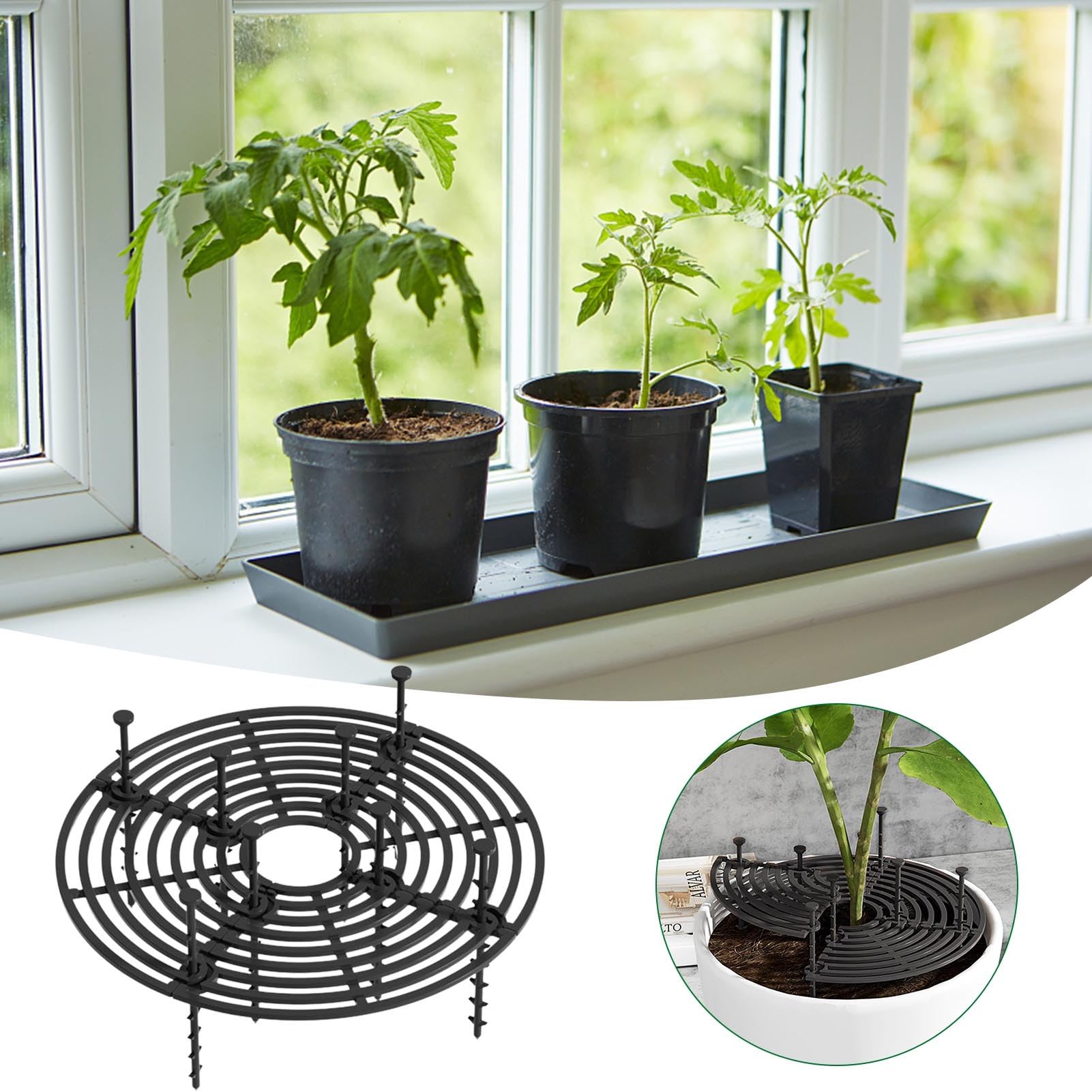 Lot de 2 grilles de protection pour pots de fleurs, chat, 19/30/52 cm, peut être coupée, diamètre : 10 cm, résistant aux chats, longueur des clous : 10 cm, noir