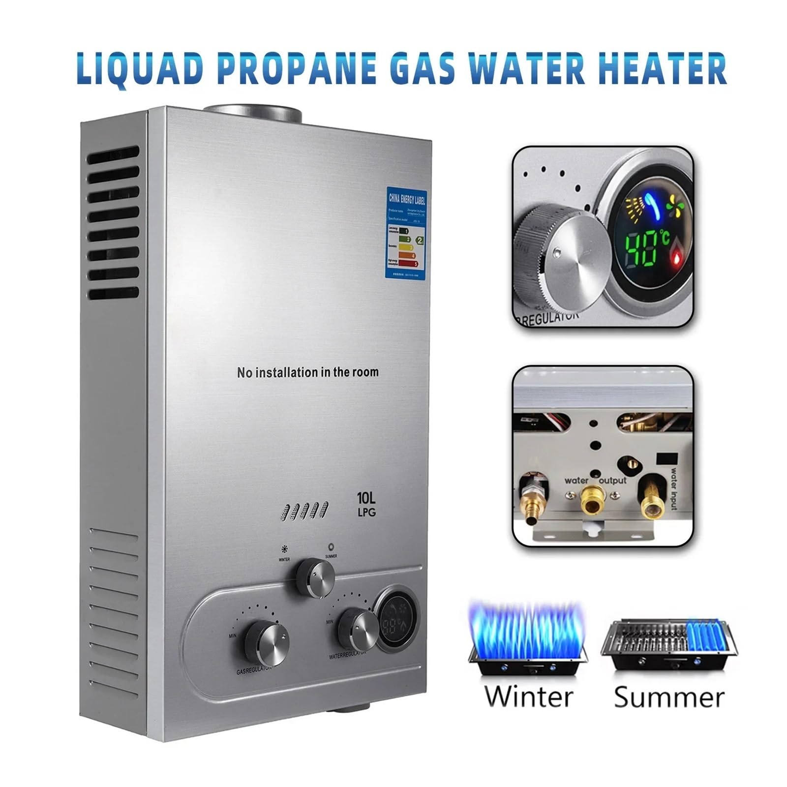 6L/8L/10L/12L/16L/18L Bojler 36KW Natychmiastowy Podgrzewacz Wody Na Gaz Płynny Zestaw Bojlera Ze Stali Nierdzewnej Przenośny Szybko I Wygodnie(10L)
