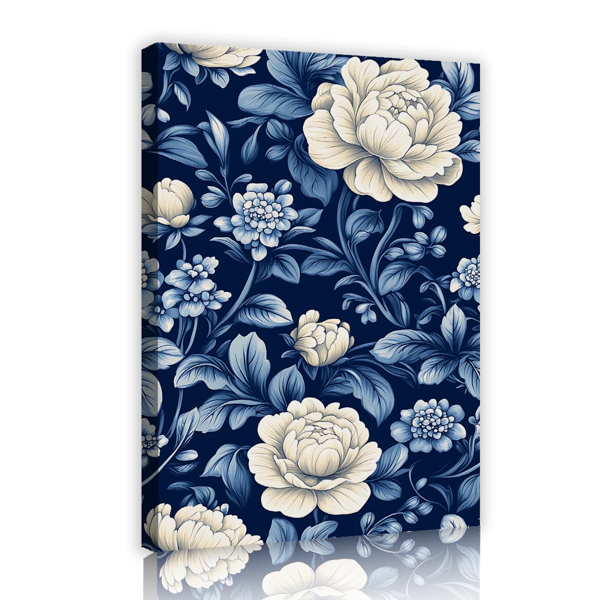 TOANGWALL Peony Flower Poster Chinoiserie Artworks Canvas Wall Art Porcelain Blue Floral Pictures Vintage Botanical Painting for Living Room Bedroom Decor 50x75cm
