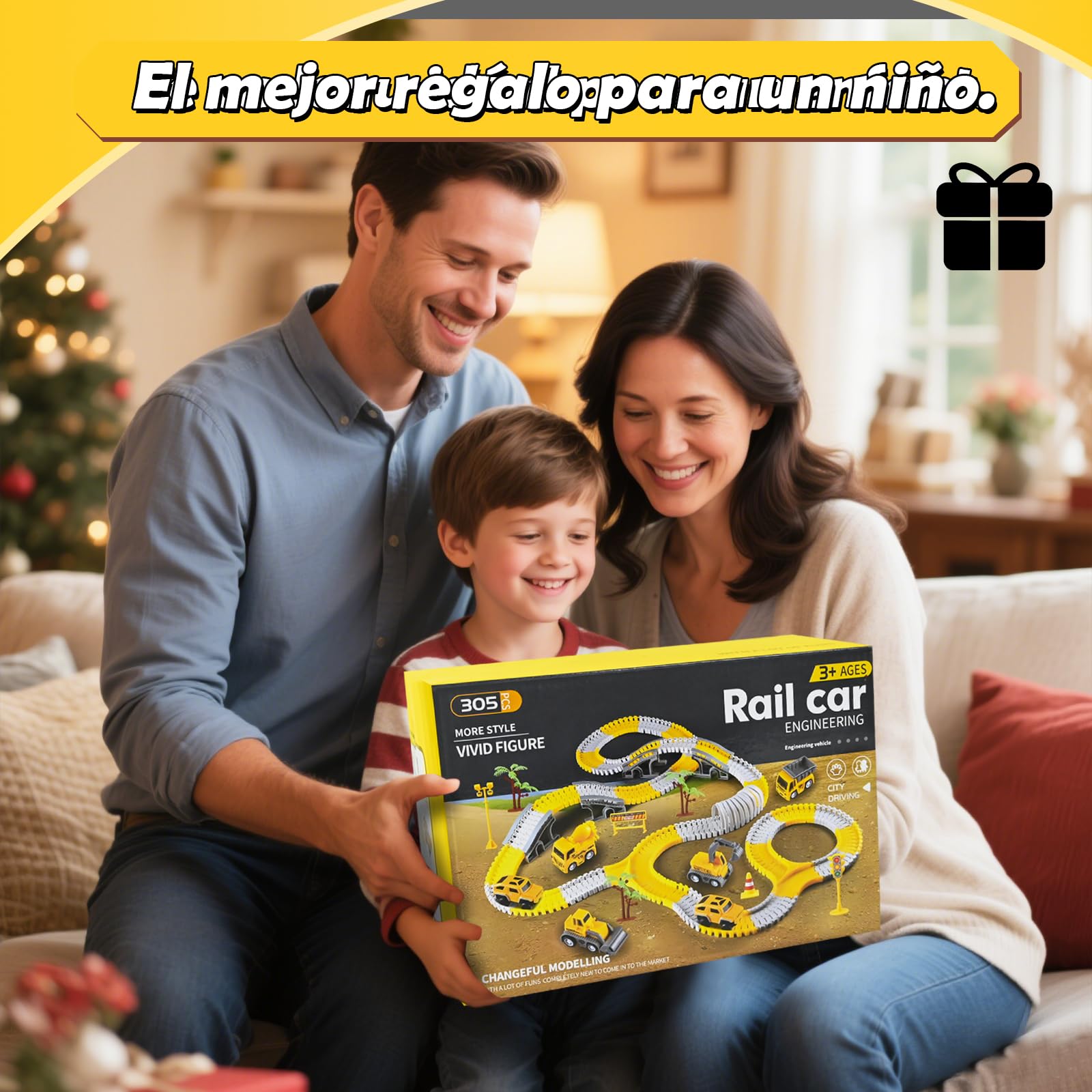 PATEMZON Juego de Pistas de Carreras para Niños, Pista de Coches de Carreras con 6 Coches, Flexible Juego De Carrera con Tren Eléctrico, Construcción Juguetes, Regalos para Niños De 3+ Años