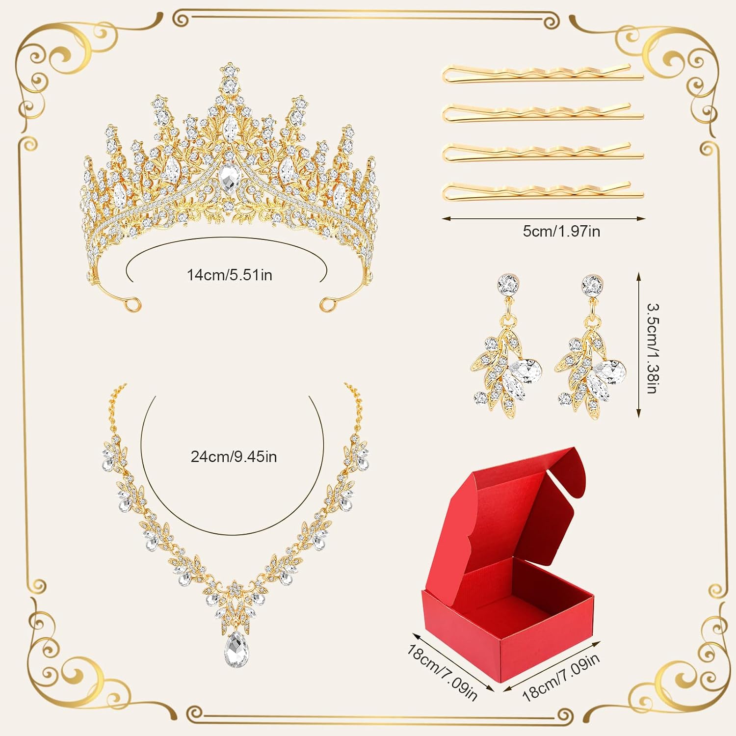 Tiaras and Crowns for Women Wedding jewelry Sets for Crystal Brides Elegant Rhinestone Necklace and Earring Set Headband Hair Prom Formal Party image 2