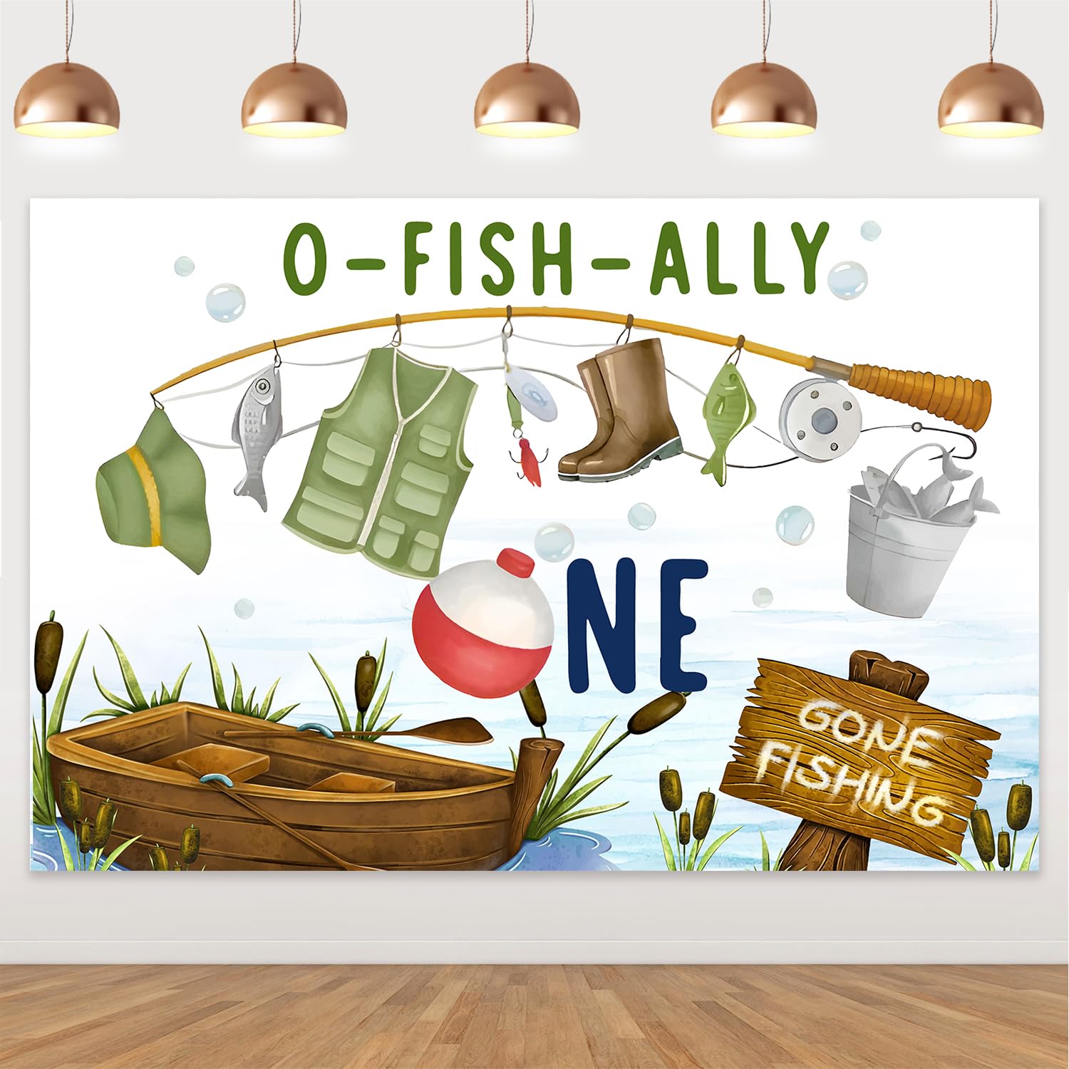5x3ft O Fish Ally One 1st Birthday Backdrop Gone Fishing Party Photography Background Banner First Birthday Decorations for Boys Baby The Big One