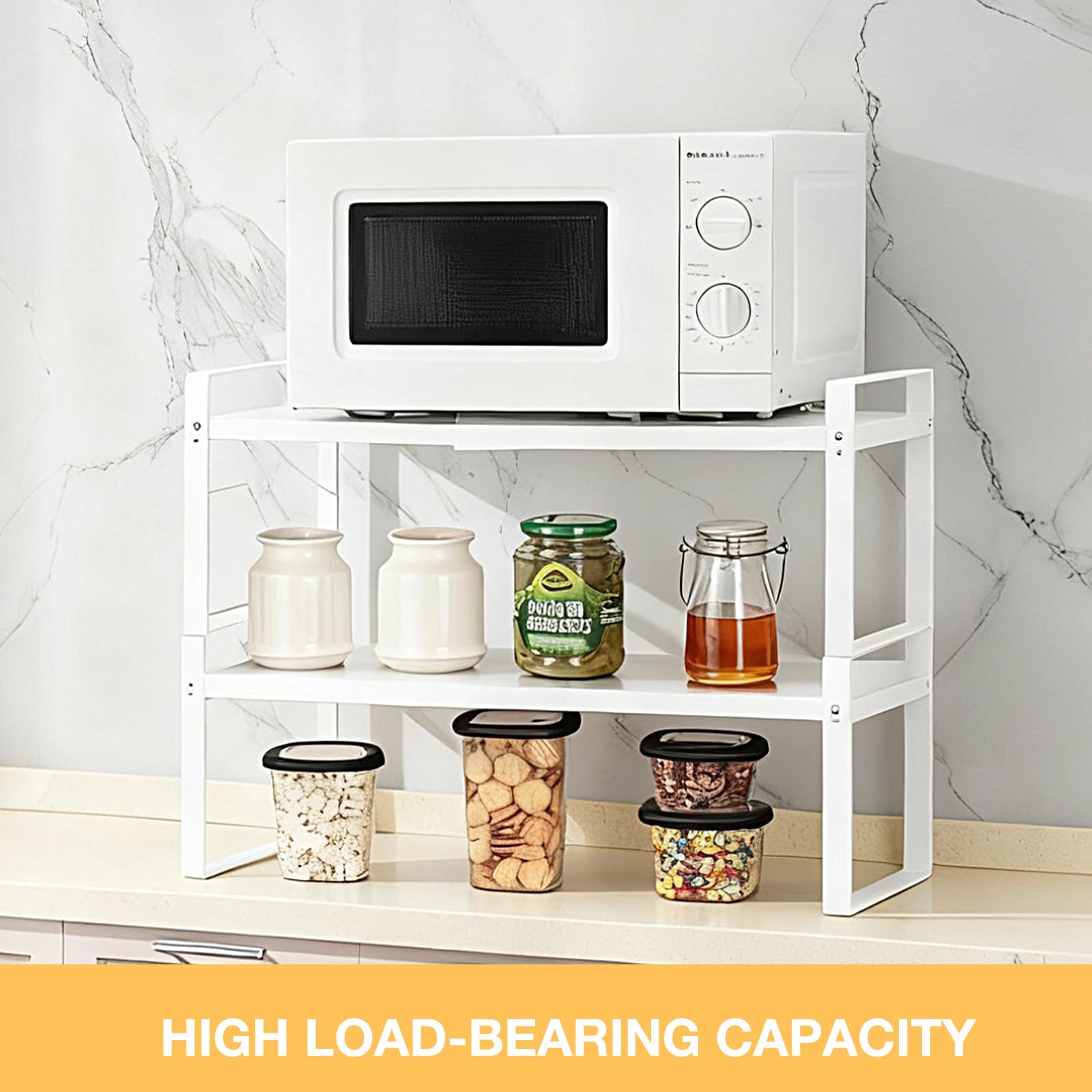 Cozary Estantería de Cocina Extensible (37-63cm), Metal Estanteria Cocina, para Utensilios, Aperitivos o Libros, más Espacio de Almacenamiento, para Armarios de Cocina y Encimeras, Despensa, Blanco