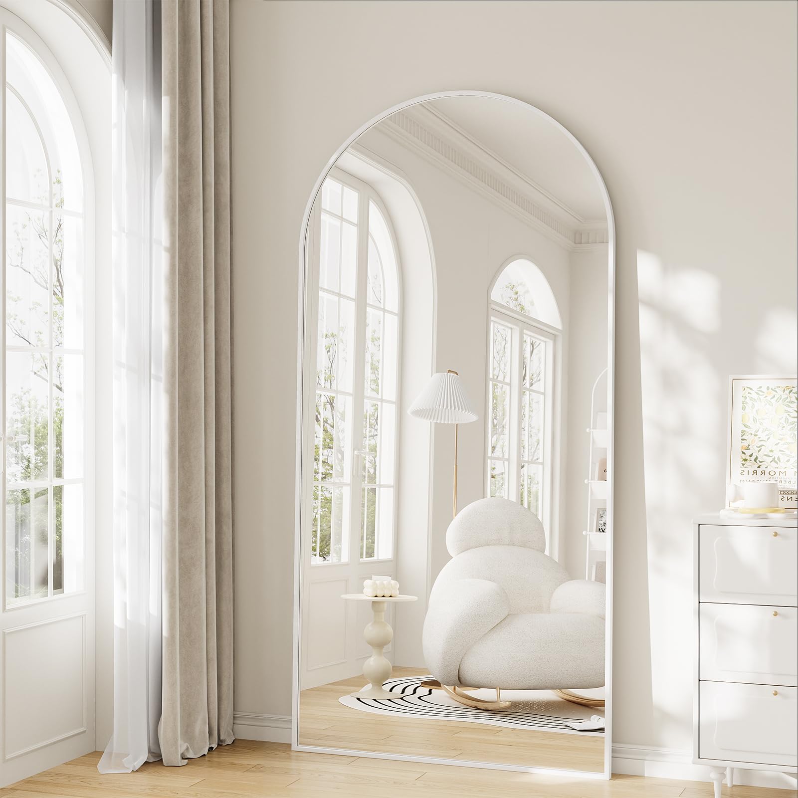 Large Full Length Mirror, 30"x71" Arched Floor Mirror Full Length with Stand, Room Decor Big Full Body Mirror with HD Tempered Glass Aluminum Frame for Bedroom Living Room,White