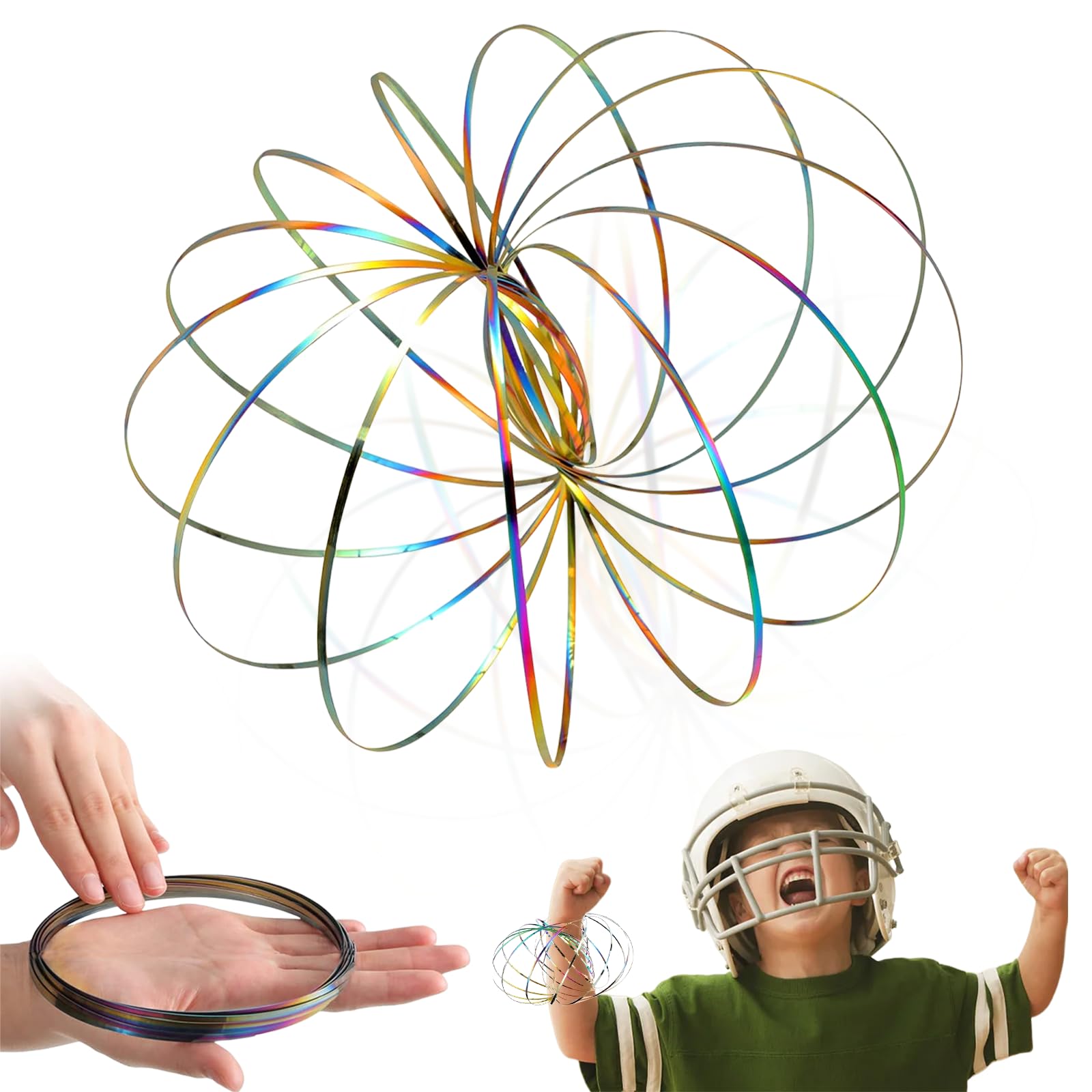 TuseRxln3D Arm Magic Flow Rings Toy, Wonderful Stainless Steel Magic Spiral, Multi-Sensor, Educational and Interactive Toy for Adults, Teens, Colourful
