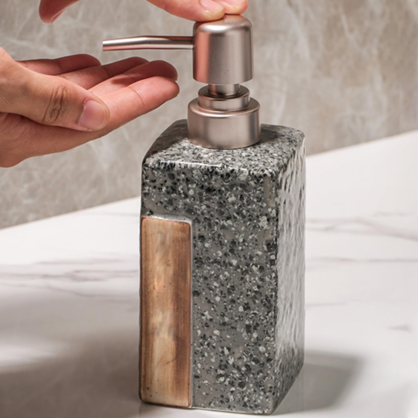 Flacone in Ceramica retrò per Gel igienizzante Mani, Ricaricabile, con Dispenser di Sapone Liquido per Bagno, Cucina, Shampoo, bagnoschiuma, Hotel (Grigio)