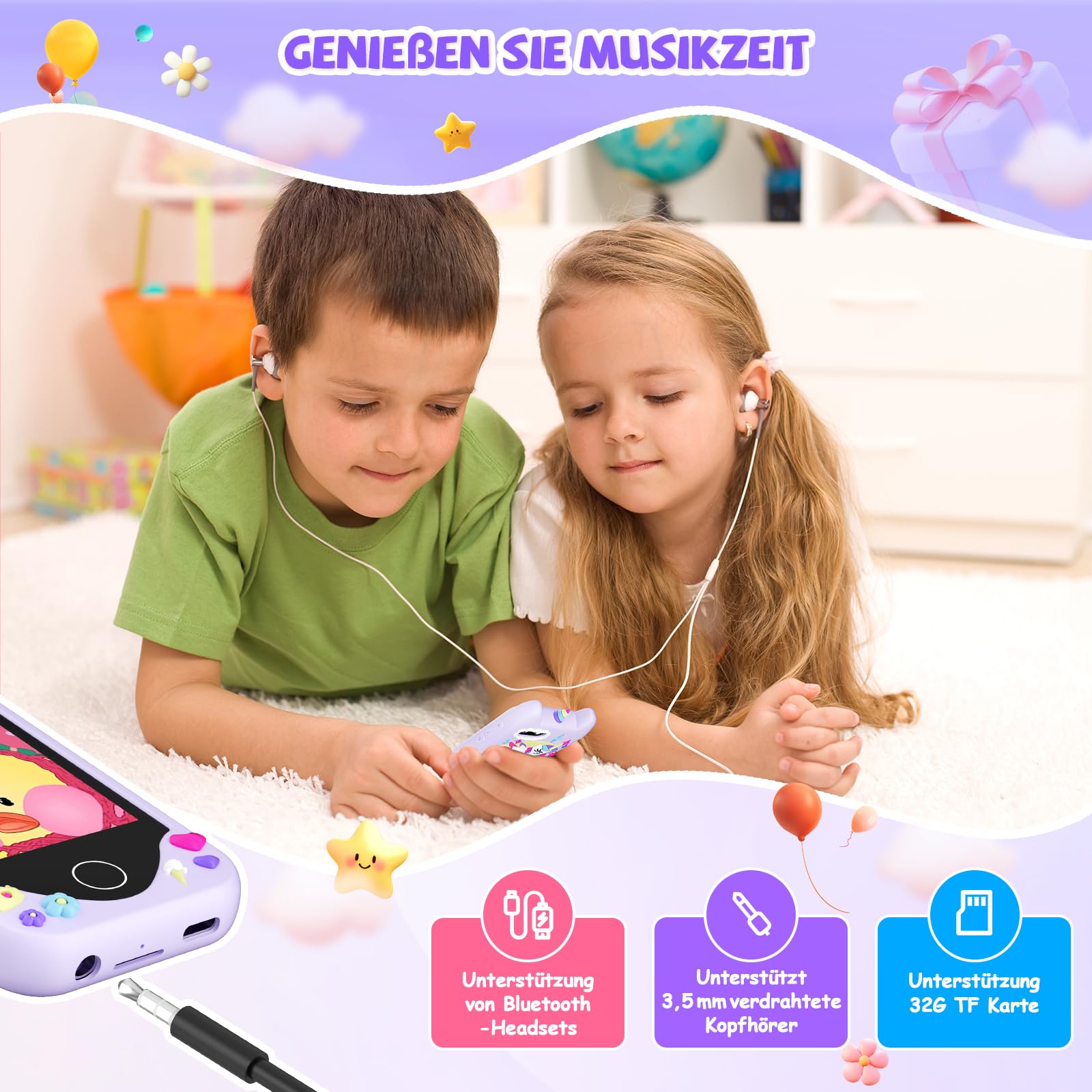 Kinder Handy Smartphone Mädchen Geschenke - Weihnachten Geburtstag Geschenke ab 3 4 5 6 Jahre Mädchen, Kinderhandy Spielzeug mit Touchscreen, Dual-Kameras, Lernen, Musik-Player (Lila)
