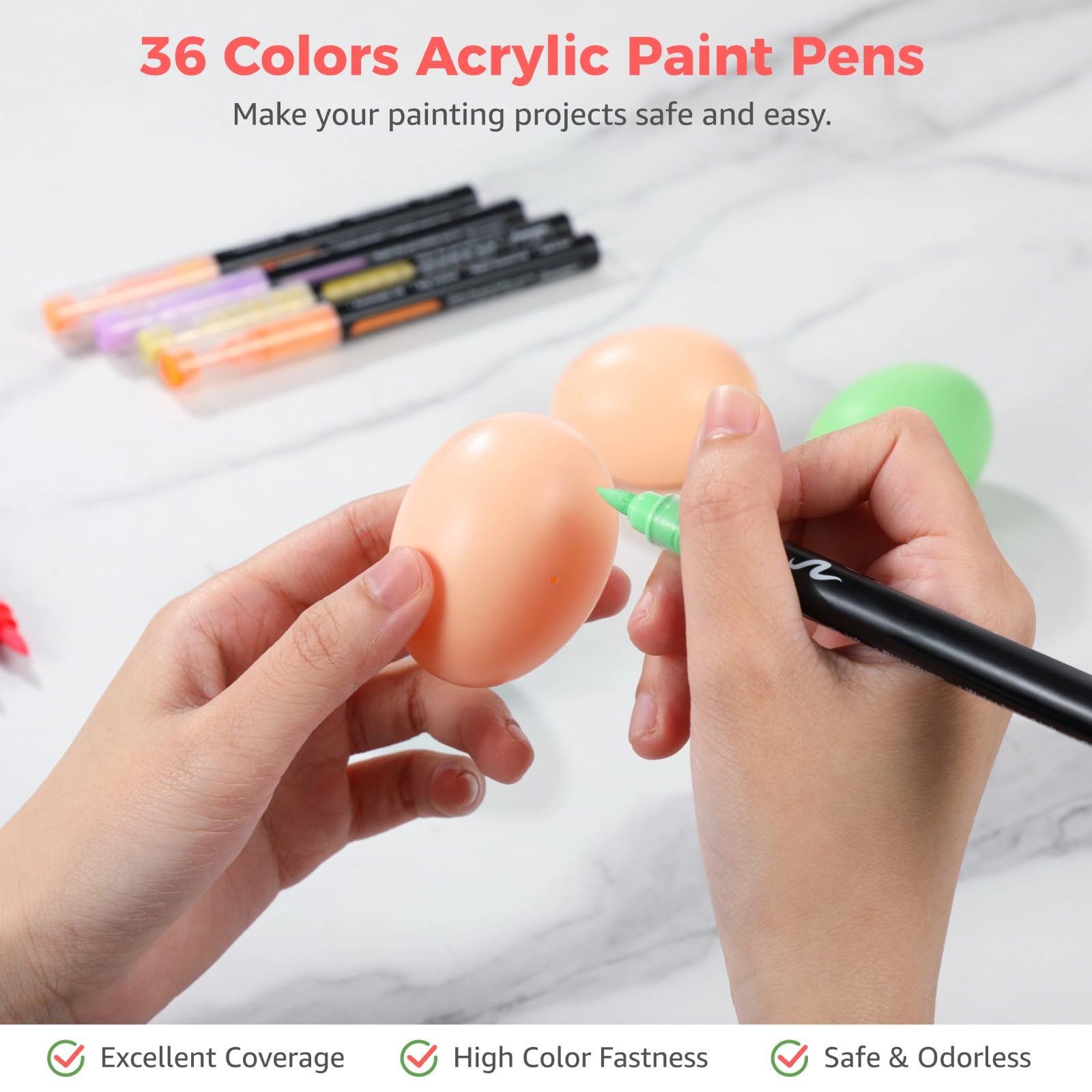 Acrylstifte, 36 Farben, mit weicher Pinselspitze, schnell trocknende Farbmarker, geruchlos, für DIY Basteln, Leinwand, Stein, Papier, Glas, Stoff, für Zeichnungen, Färben und kreative Projekte