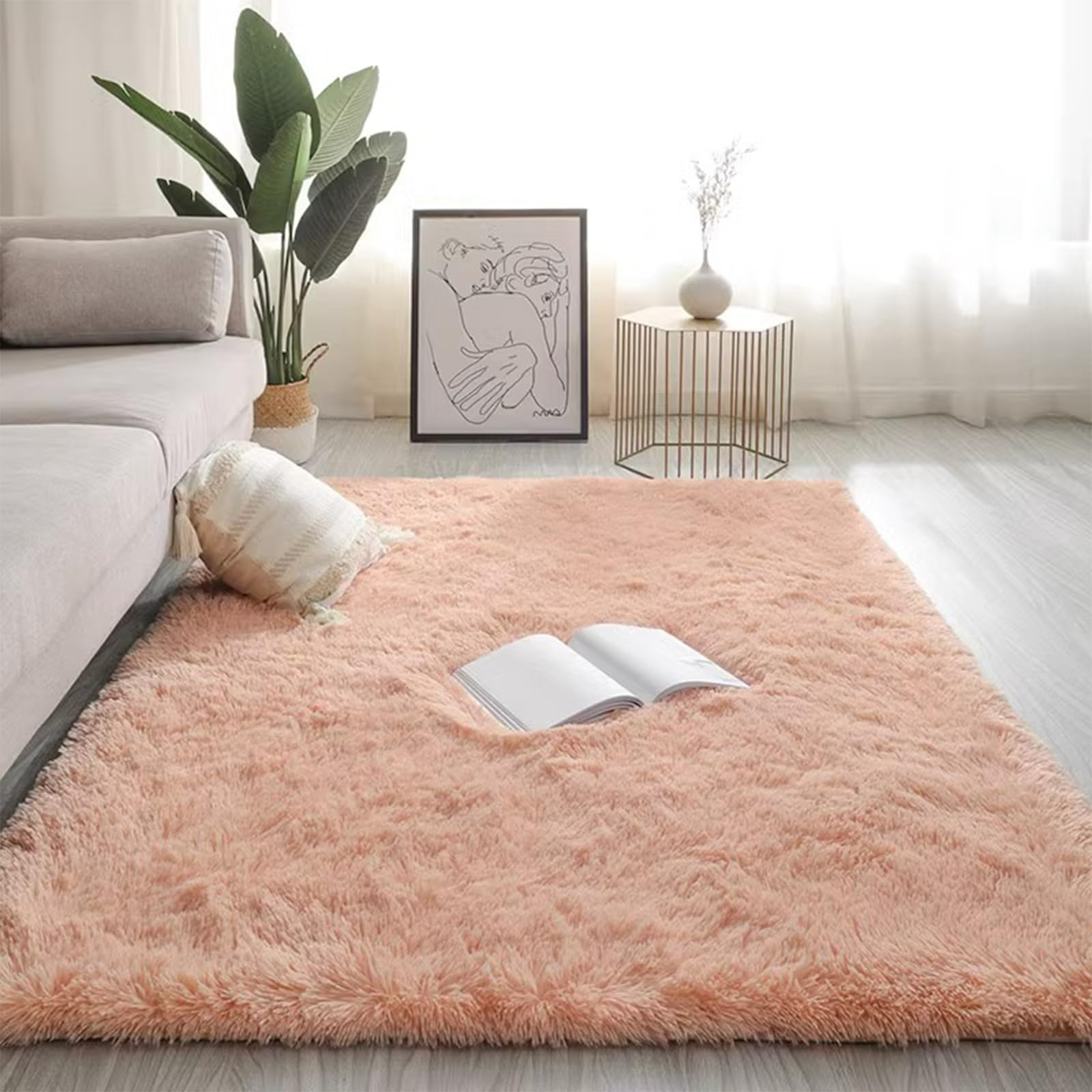 Tapis de salon 480x160cm rectangulaire lavable à poils longs doux