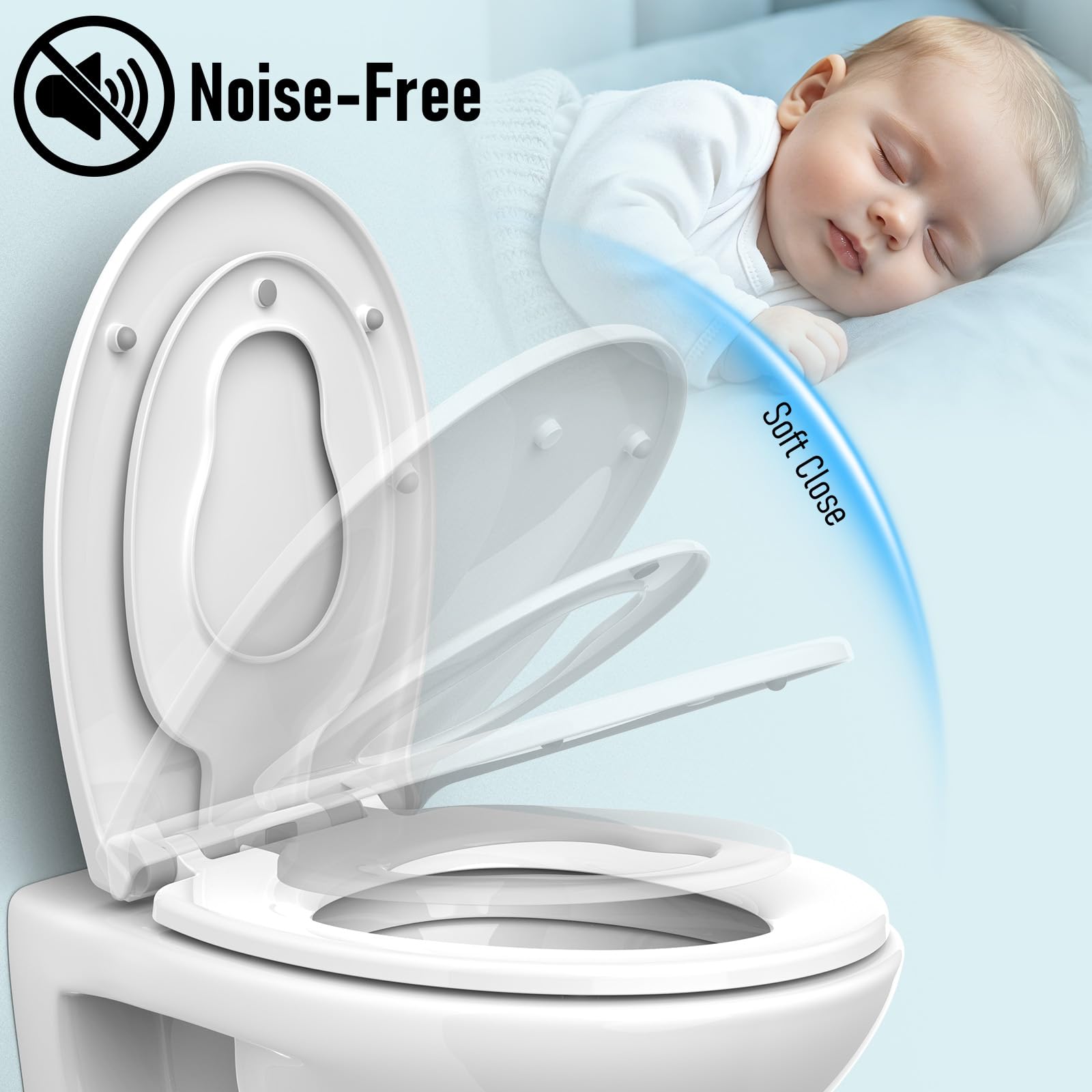Asiento de inodoro familiar, redondo de cierre suave con asiento infantil integrado, asiento 2 en 1 para entrenamiento de orinal con liberación rápida, fijación superior simple, funda de inodoro