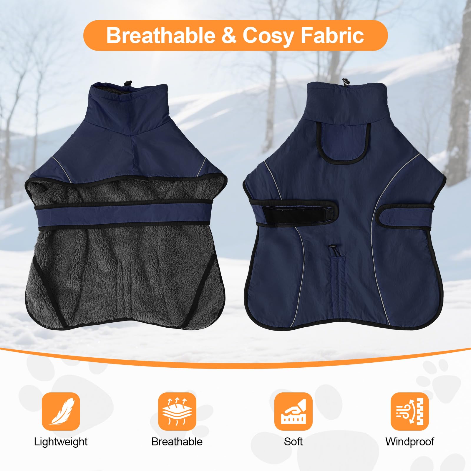 Dotoner Cappotto Impermeabile per Cani,Cappottino Cani,con Foro Guinzaglio e Bande,Giubbotto cane Antivento Invernale Termico con Bretchie Regolabile per Cane Taglia Piccola, Media e Grande