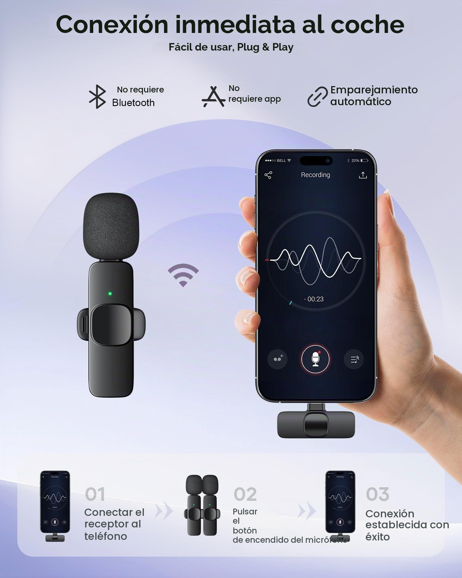 KUKIHO Micrófonos Lavalier inalámbricos para iPhone/Smartphone, Mini micrófono USB-C para vídeo Social, Vlogging, TikTok, Youtube, reducción de Ruido, con Clip, Plug and Play