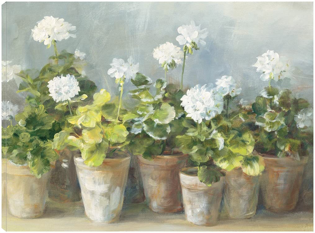Fine Art Canvas White Geraniums Crop Canvas Wall Decor by Artist Danhui Nai for Living Room Bedroom Bathroom